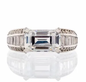 Fancy Emerald Cut Cubic Zirconia Engagement Ring In Sterling Silver