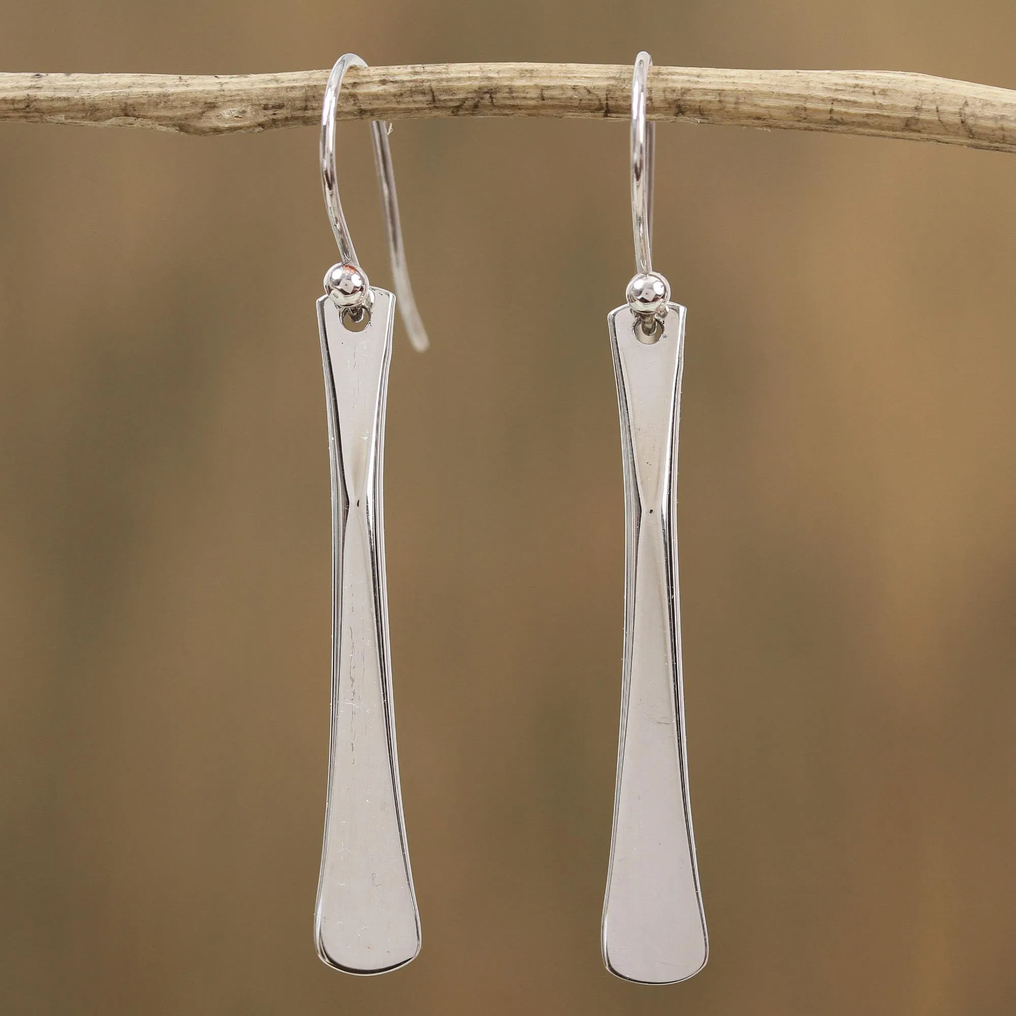 Fascinating Blades Modern Sterling Silver Dangle Earrings from Mexico