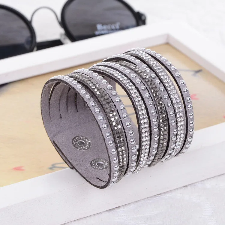 Fashion Charm Double Circle Multilayer Leather Bracelets Women Bracelets