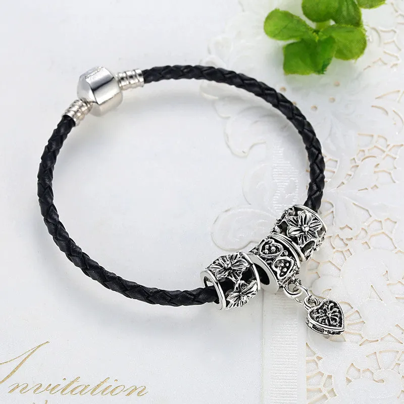 Fashion Silver Plated Leather Bracelet For Women Men Charm Fit Original Bracelets & Bangles DIY Jewelry