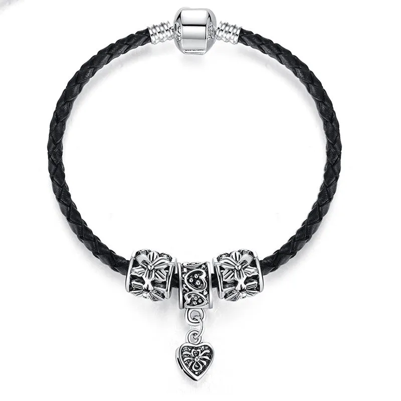 Fashion Silver Plated Leather Bracelet For Women Men Charm Fit Original Bracelets & Bangles DIY Jewelry