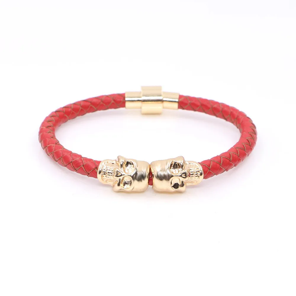 Fashion Vintage Design Northskull Genuine Leather Twin Skull Bracelets Bangles for Man Women Jewelry Gift