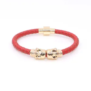 Fashion Vintage Design Northskull Genuine Leather Twin Skull Bracelets Bangles for Man Women Jewelry Gift