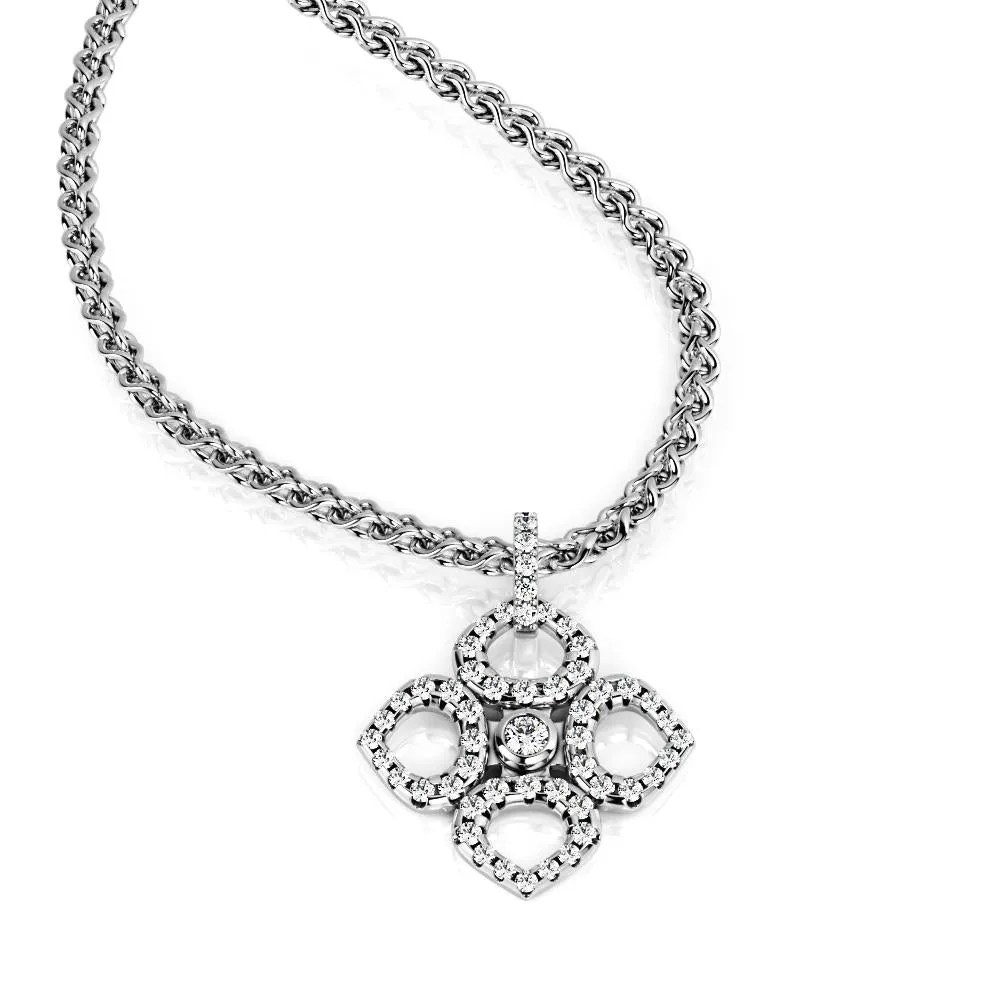 Fire Rainbows Natural Diamond Clover Pendant with a White Gold Necklace