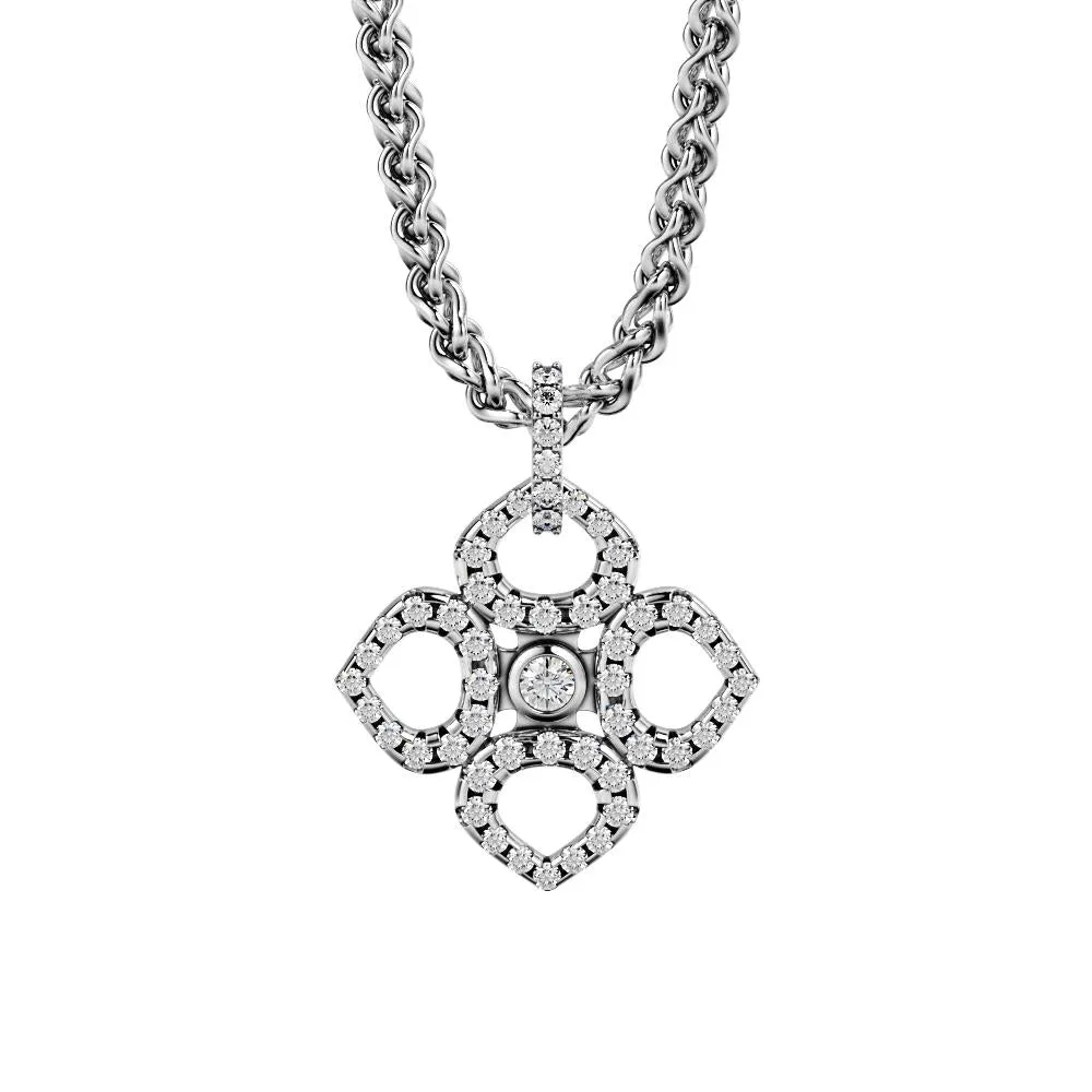 Fire Rainbows Natural Diamond Clover Pendant with a White Gold Necklace