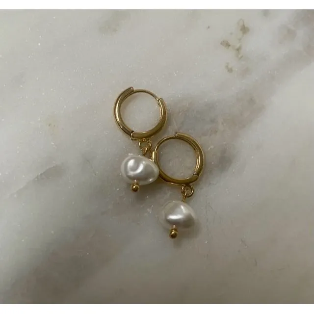 Gemma Pearl Drop Hoop Earrings