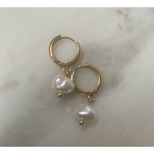 Gemma Pearl Drop Hoop Earrings