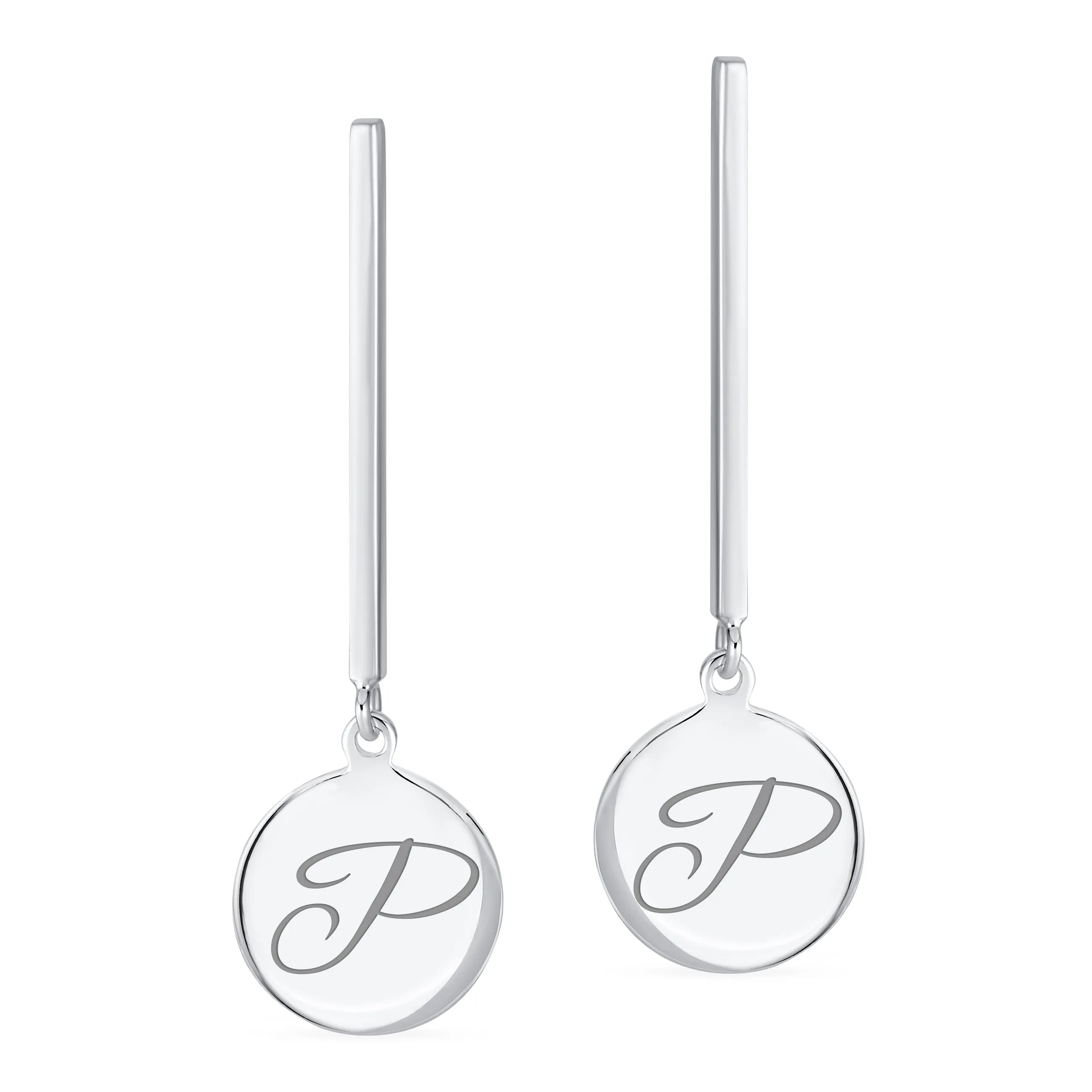 Geometric Script Initials Dangle Gemstone Earrings in Sterling Silver