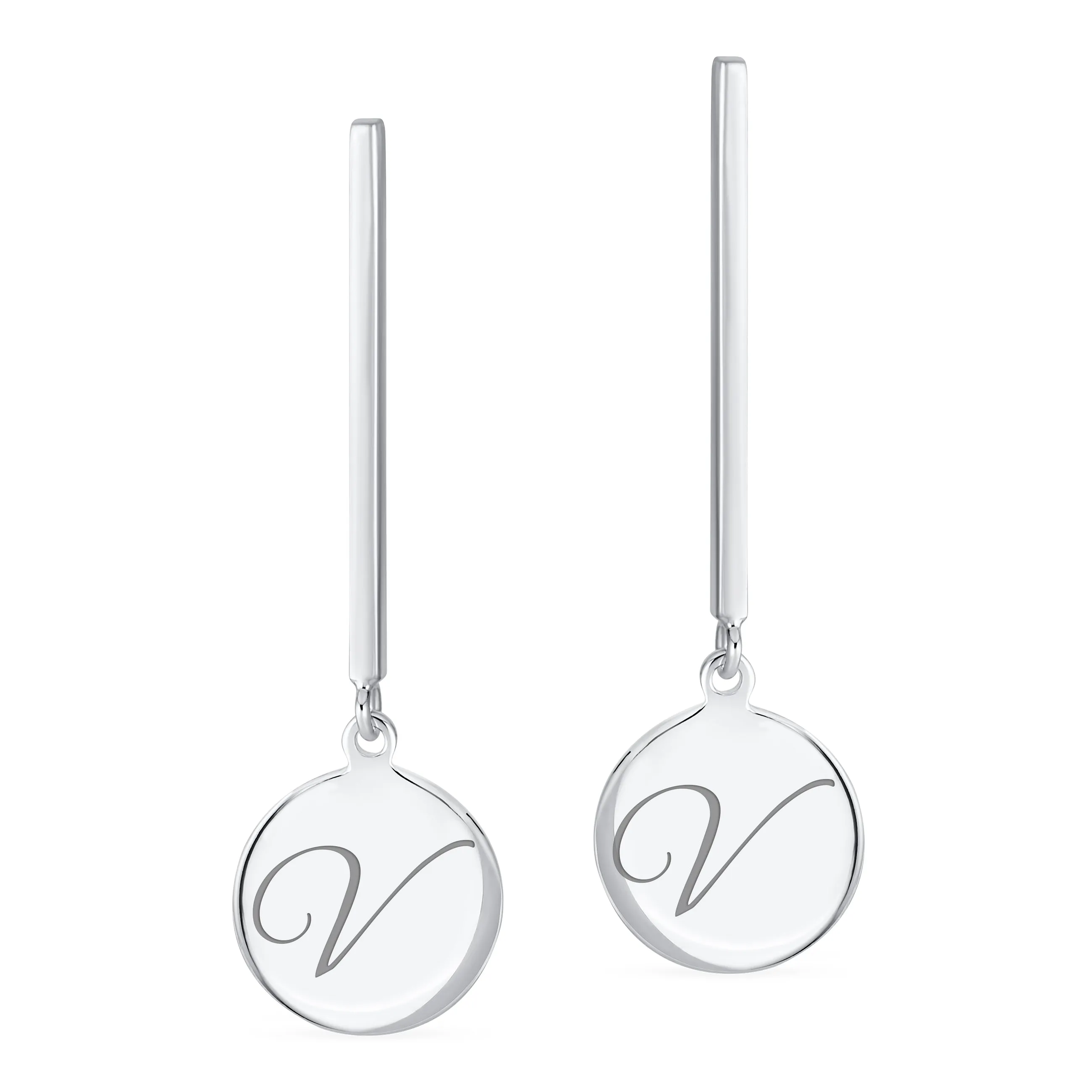 Geometric Script Initials Dangle Gemstone Earrings in Sterling Silver