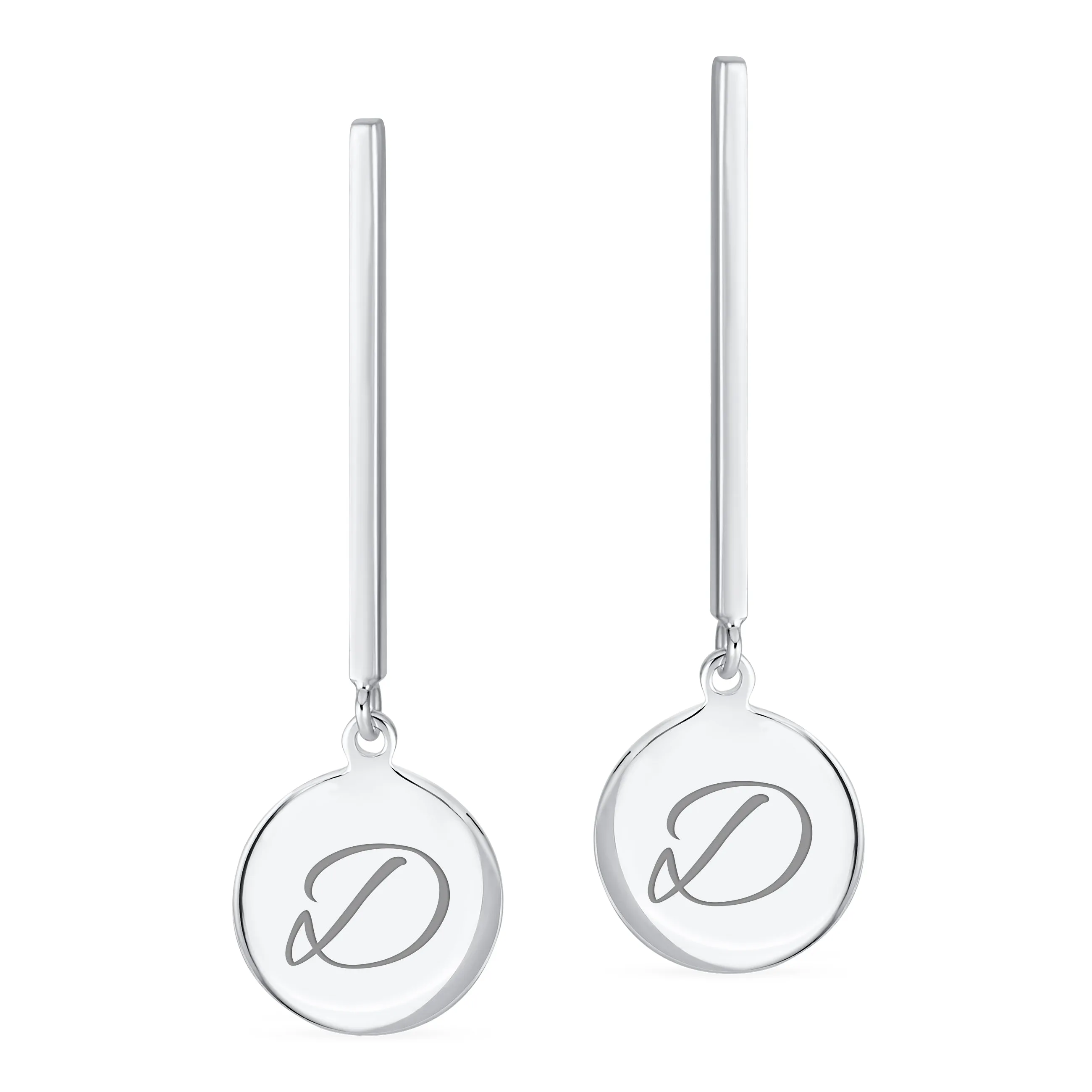 Geometric Script Initials Dangle Gemstone Earrings in Sterling Silver