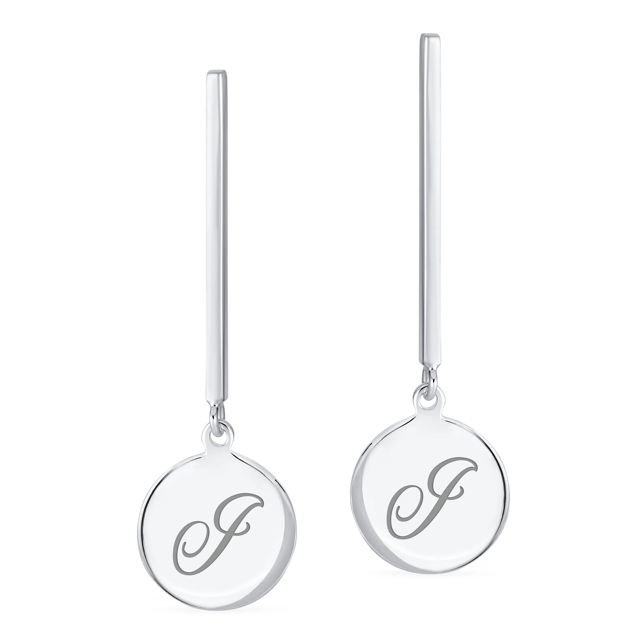 Geometric Script Initials Dangle Gemstone Earrings in Sterling Silver