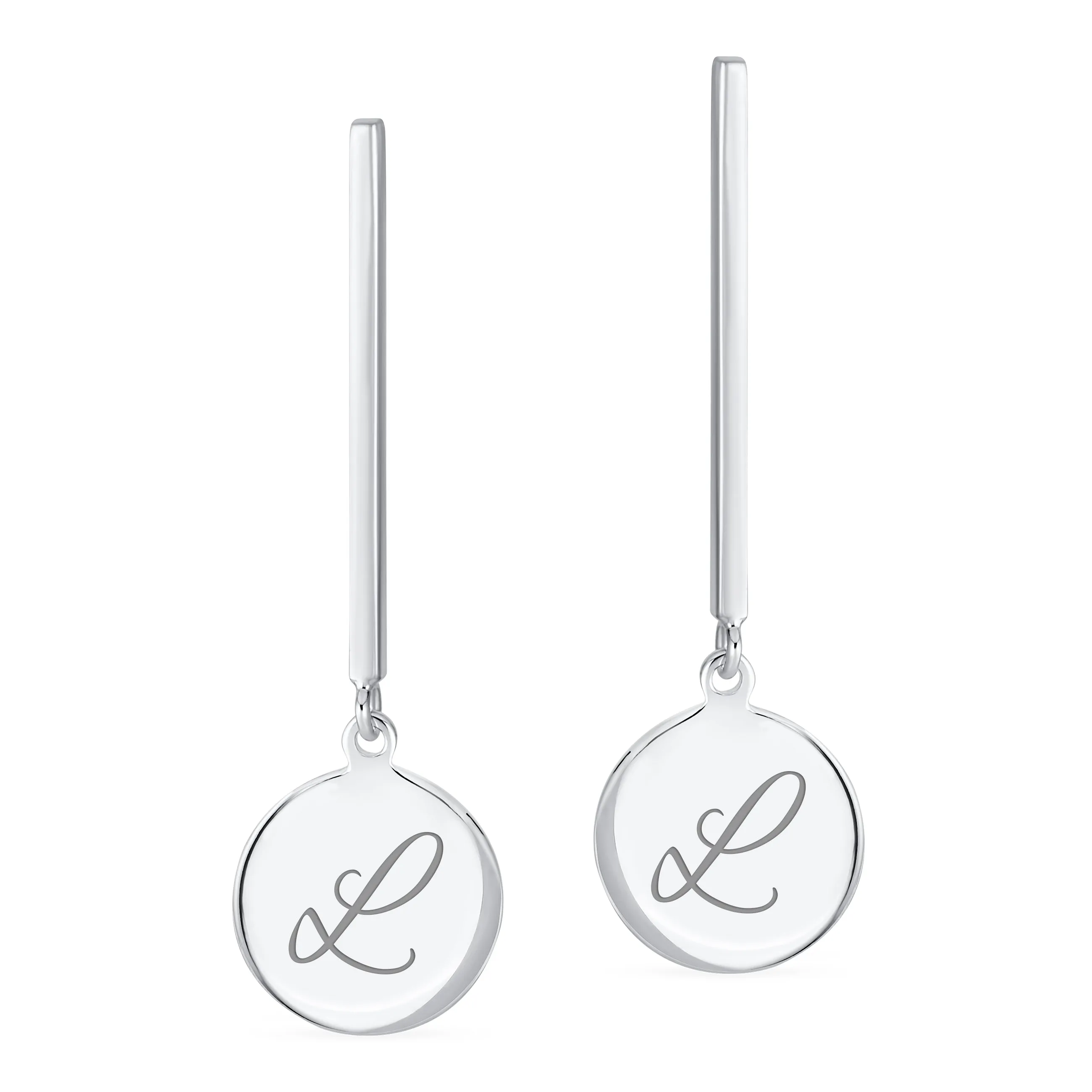 Geometric Script Initials Dangle Gemstone Earrings in Sterling Silver