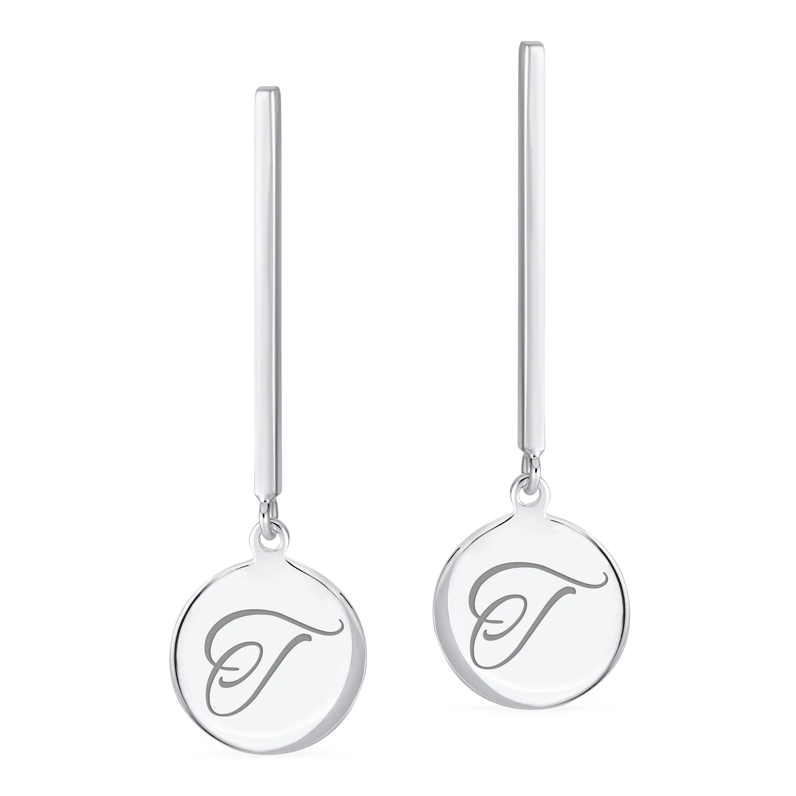 Geometric Script Initials Dangle Gemstone Earrings in Sterling Silver