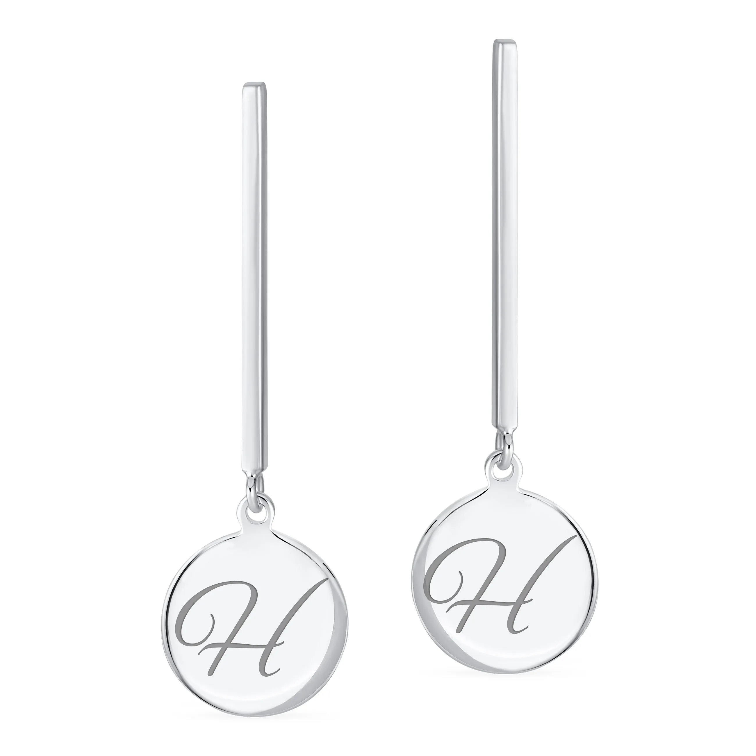 Geometric Script Initials Dangle Gemstone Earrings in Sterling Silver