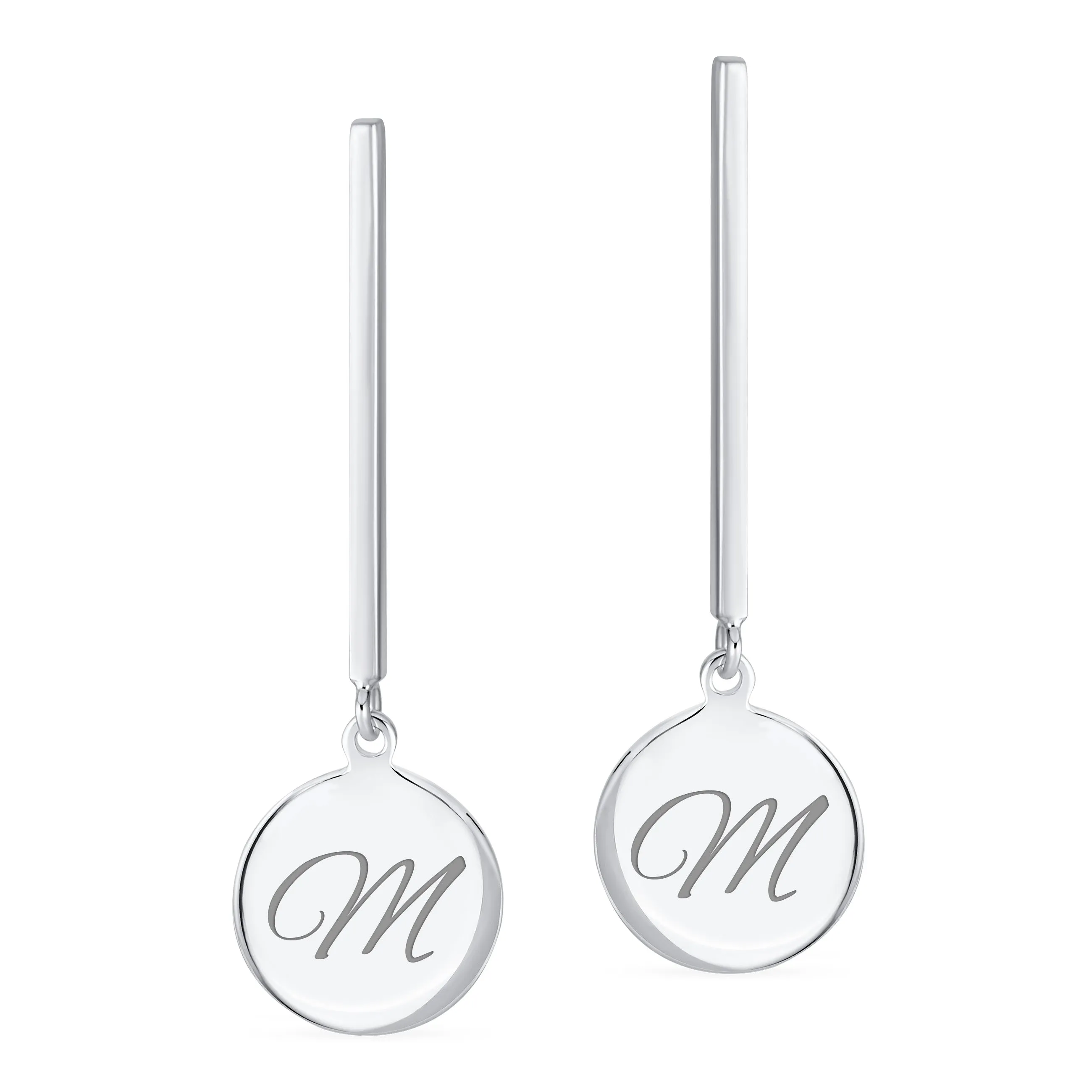 Geometric Script Initials Dangle Gemstone Earrings in Sterling Silver