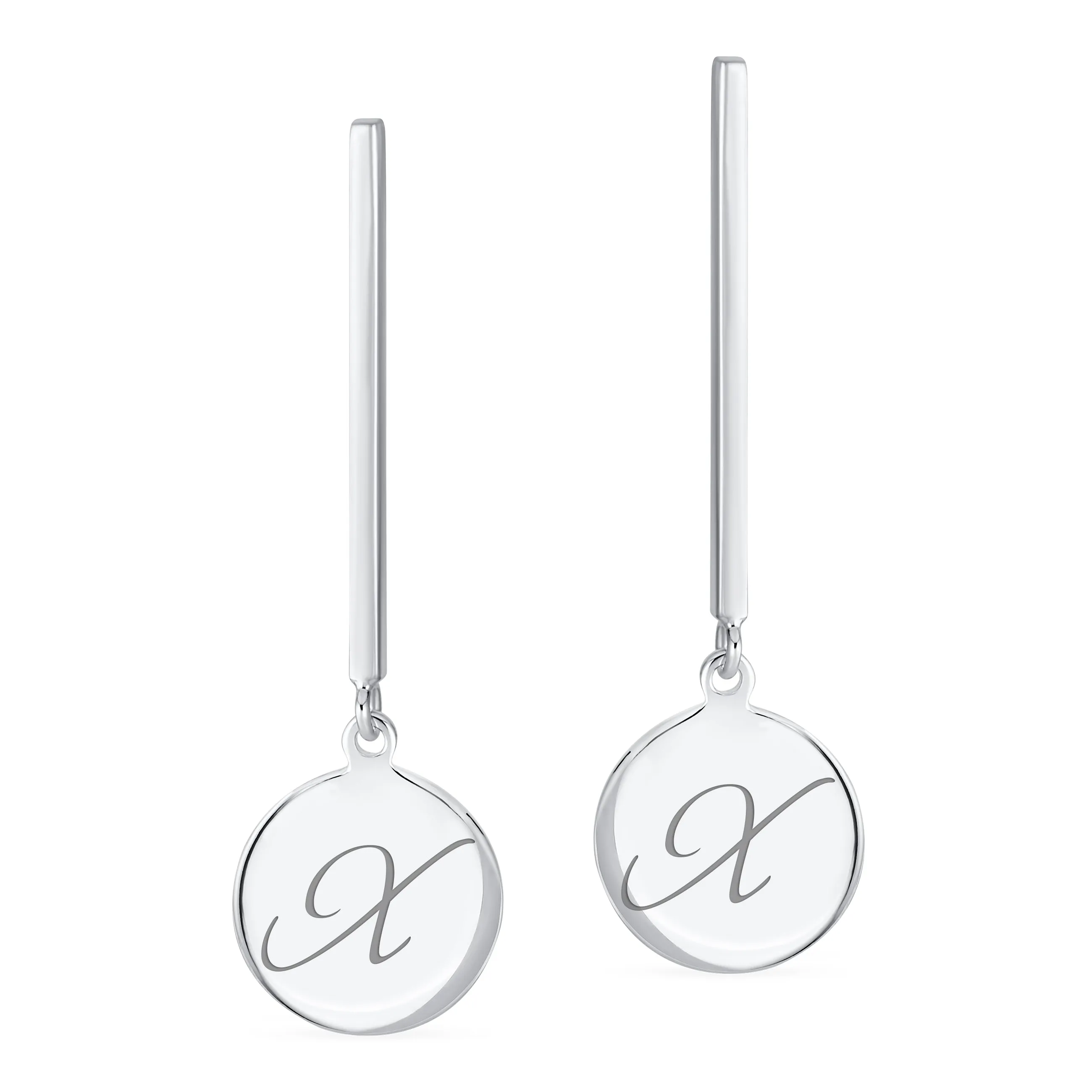 Geometric Script Initials Dangle Gemstone Earrings in Sterling Silver