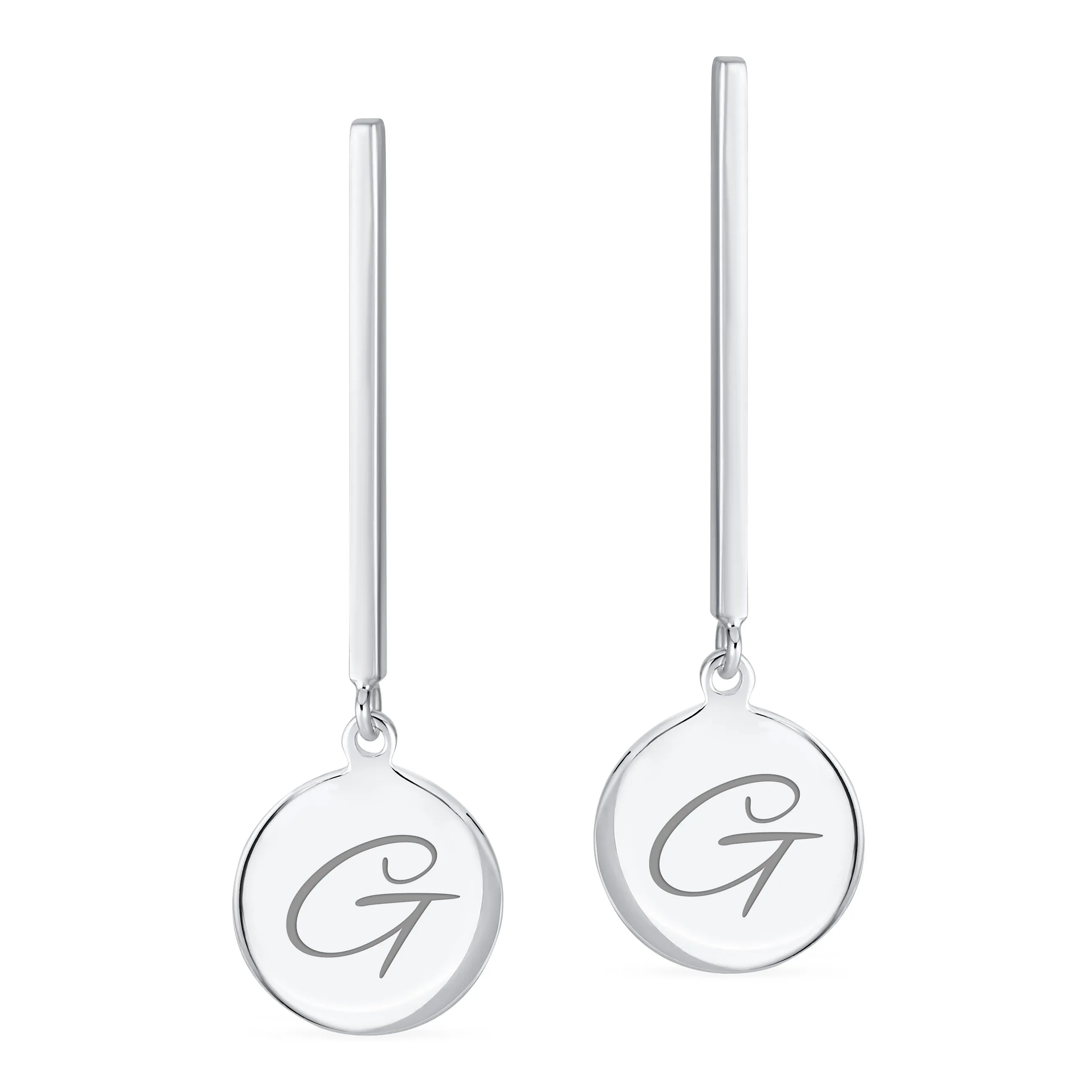 Geometric Script Initials Dangle Gemstone Earrings in Sterling Silver