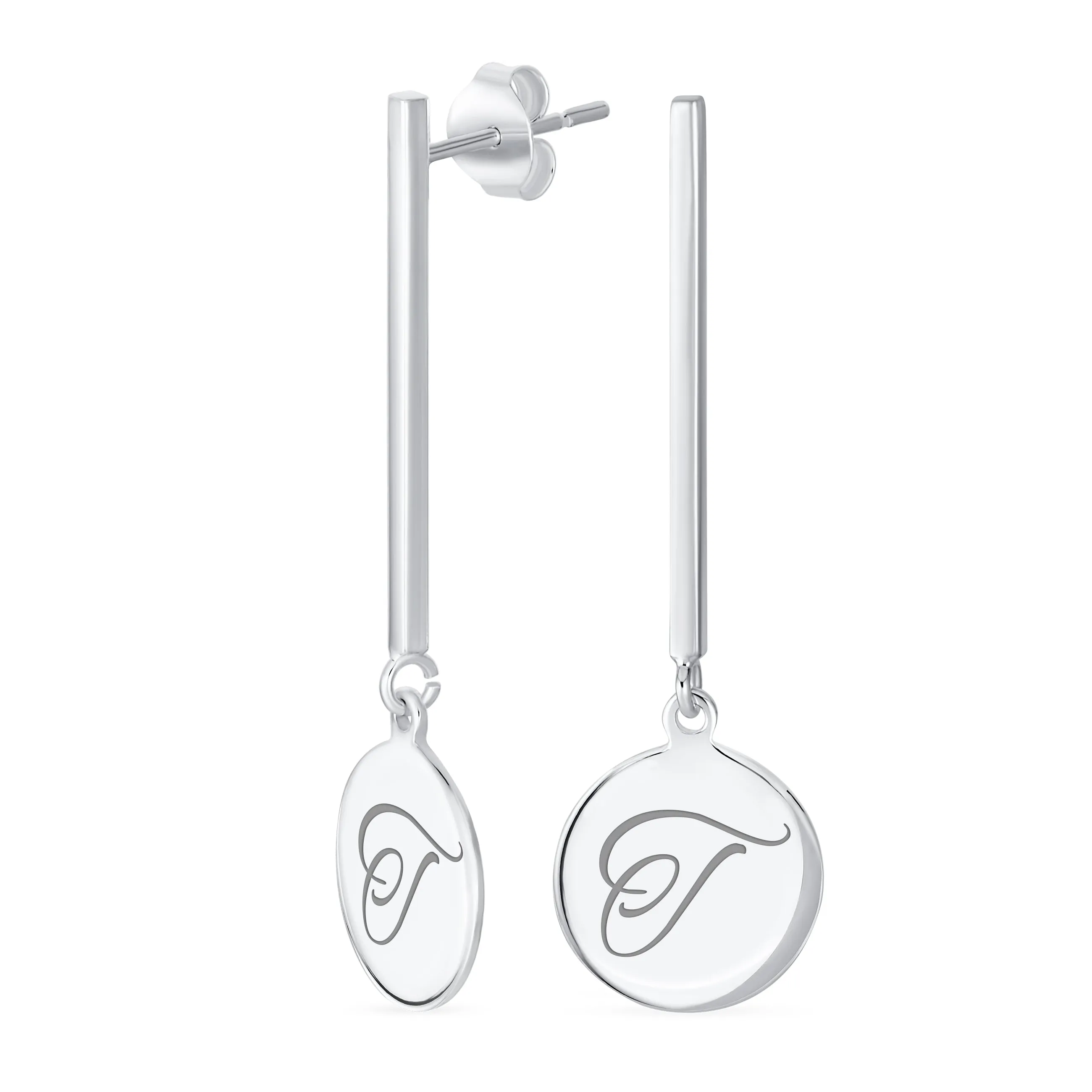 Geometric Script Initials Dangle Gemstone Earrings in Sterling Silver