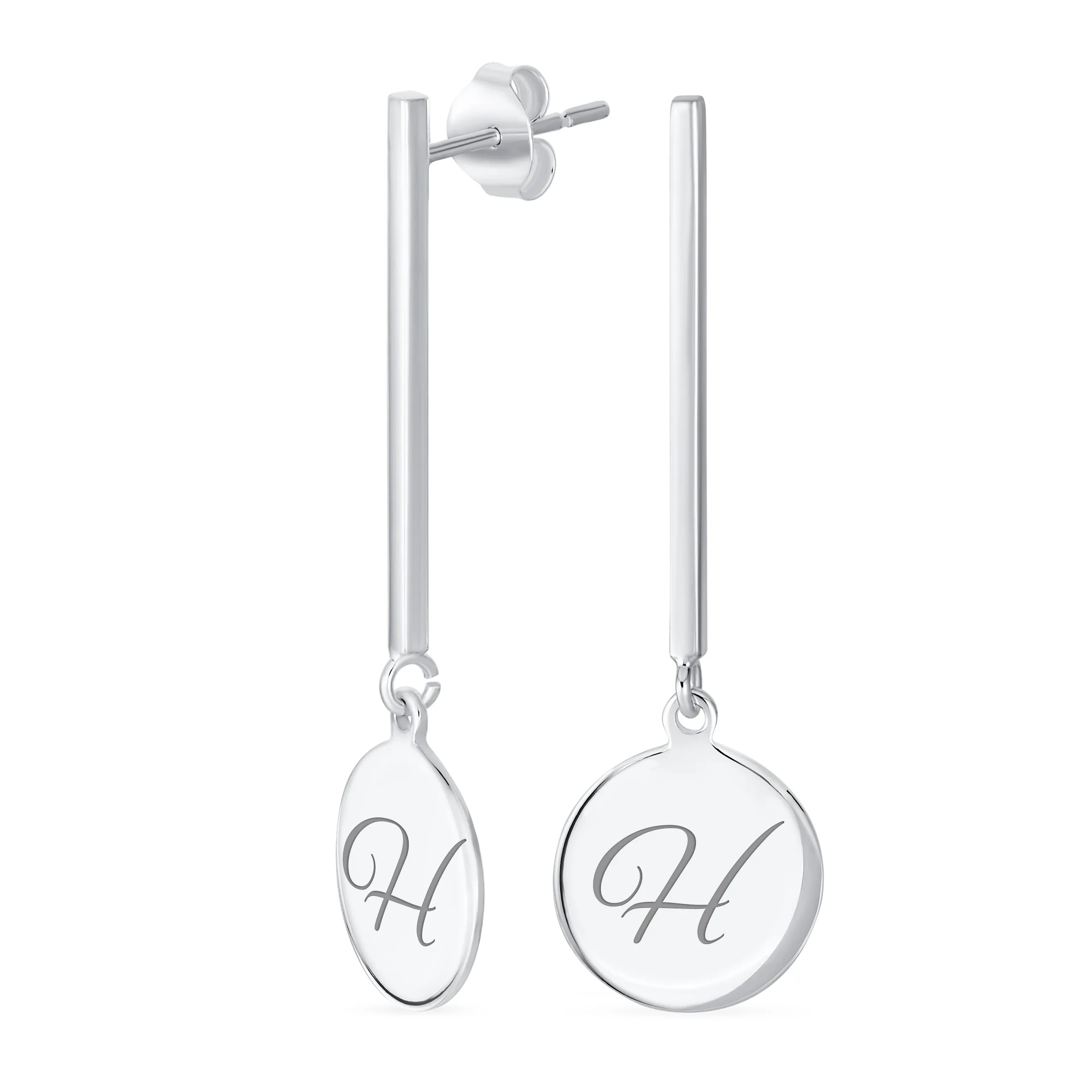 Geometric Script Initials Dangle Gemstone Earrings in Sterling Silver