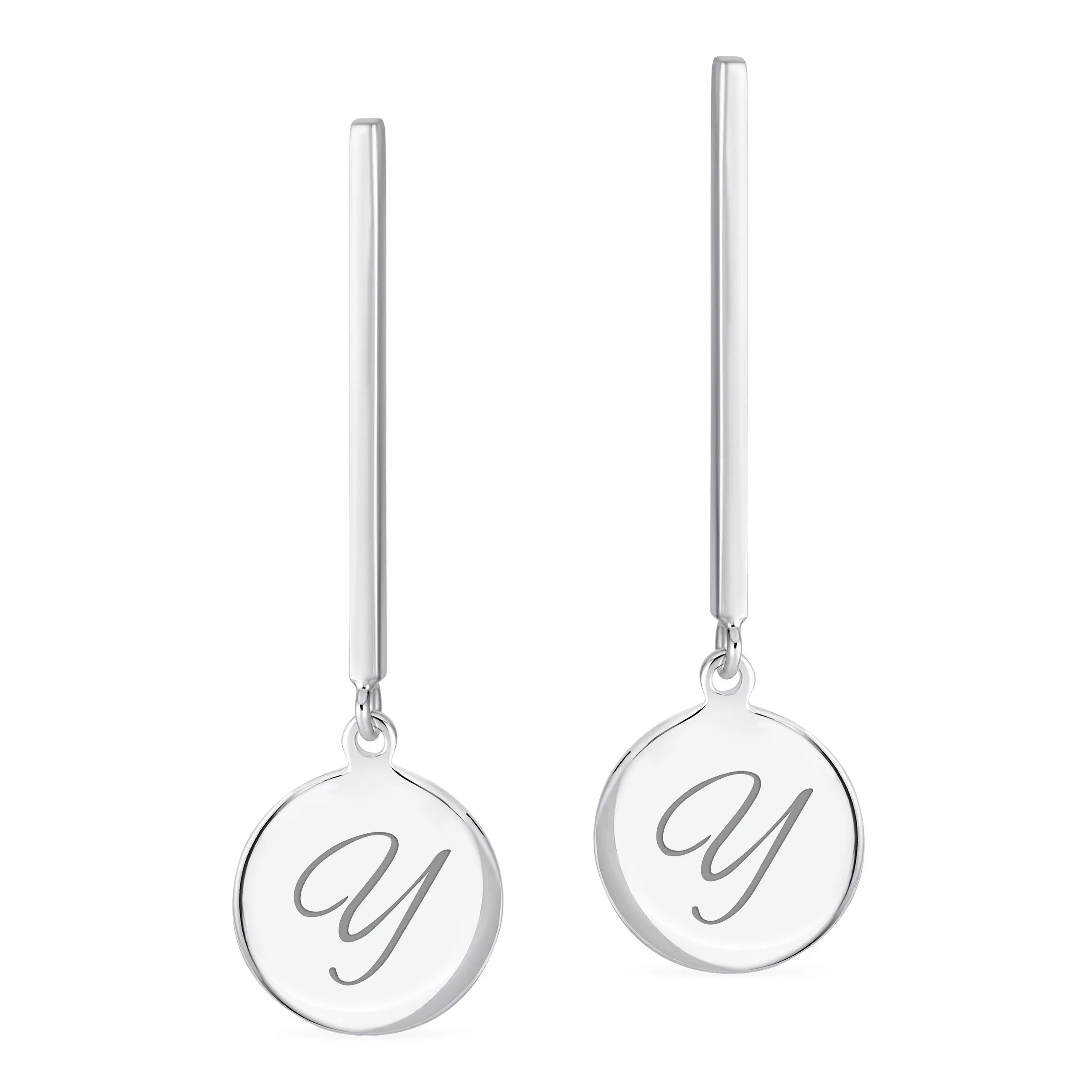 Geometric Script Initials Dangle Gemstone Earrings in Sterling Silver