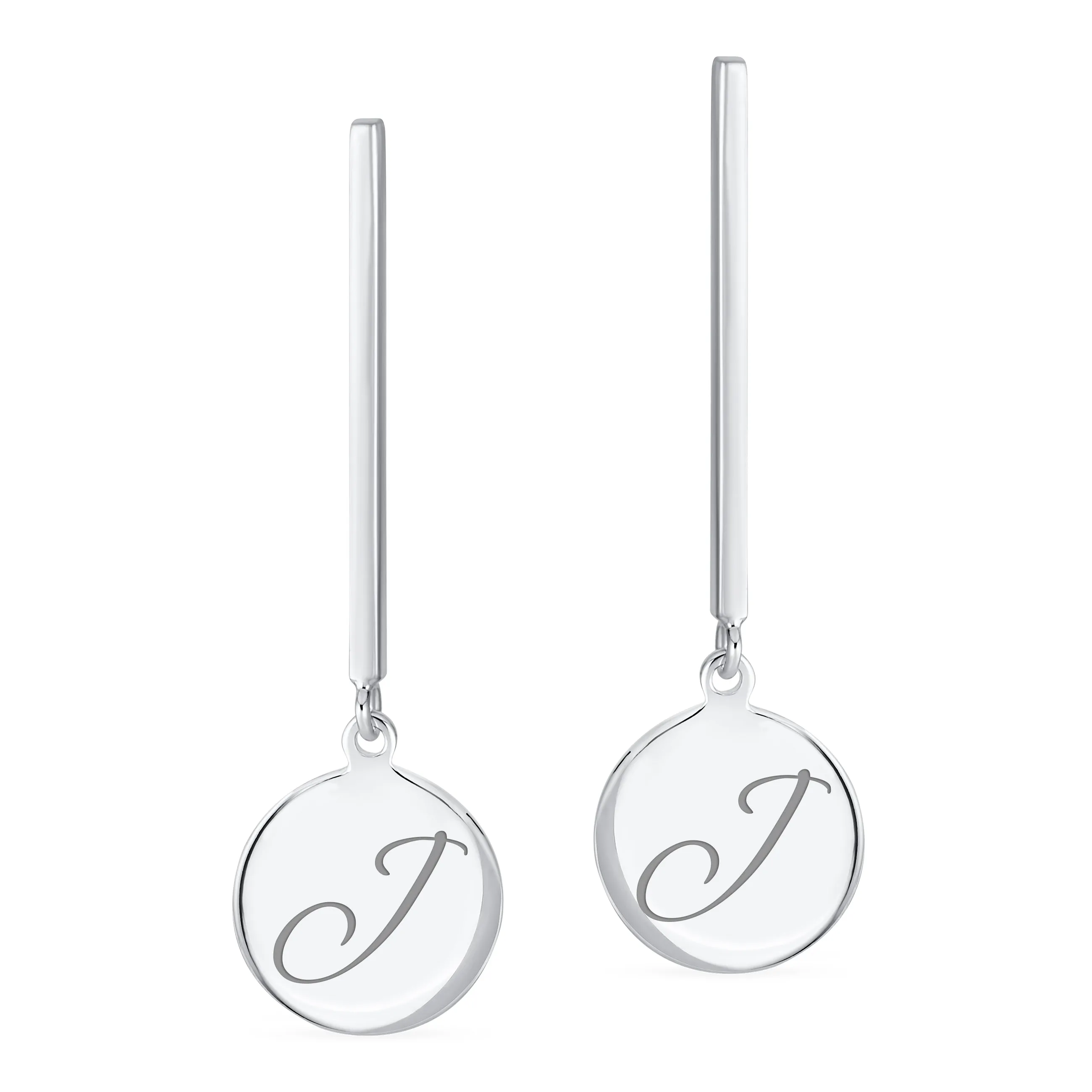 Geometric Script Initials Dangle Gemstone Earrings in Sterling Silver