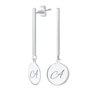 Geometric Script Initials Dangle Gemstone Earrings in Sterling Silver