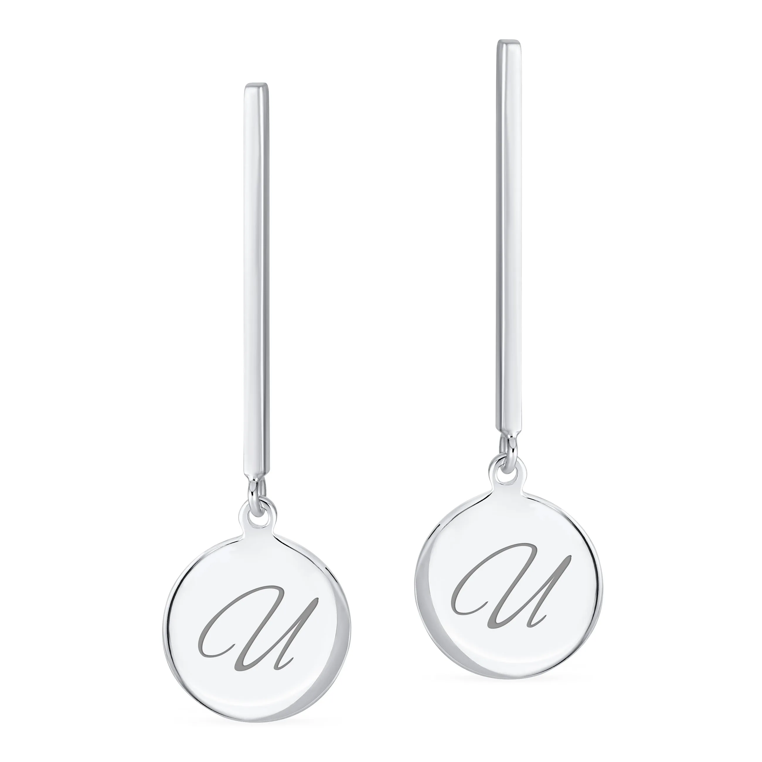 Geometric Script Initials Dangle Gemstone Earrings in Sterling Silver