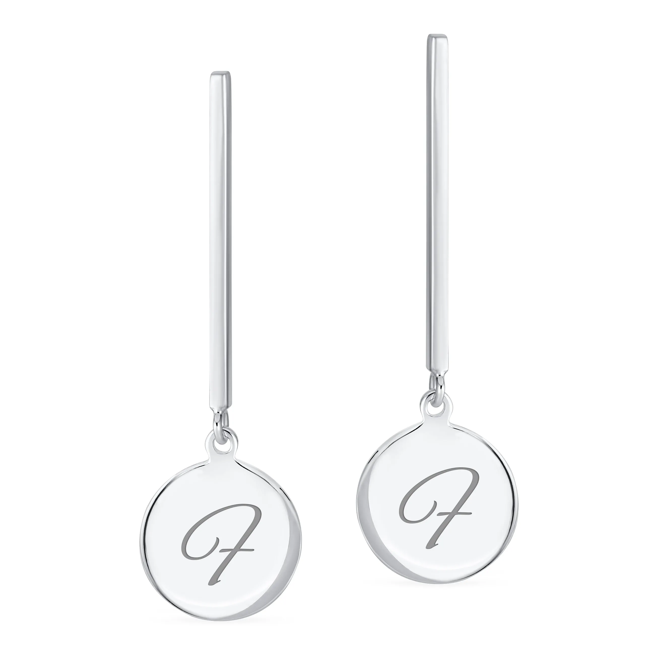 Geometric Script Initials Dangle Gemstone Earrings in Sterling Silver