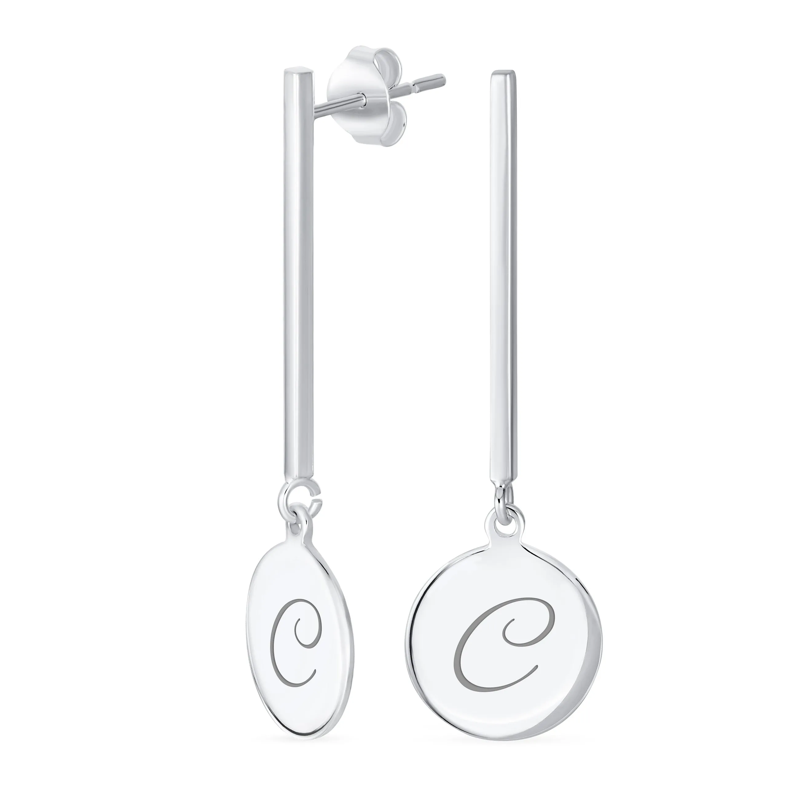 Geometric Script Initials Dangle Gemstone Earrings in Sterling Silver