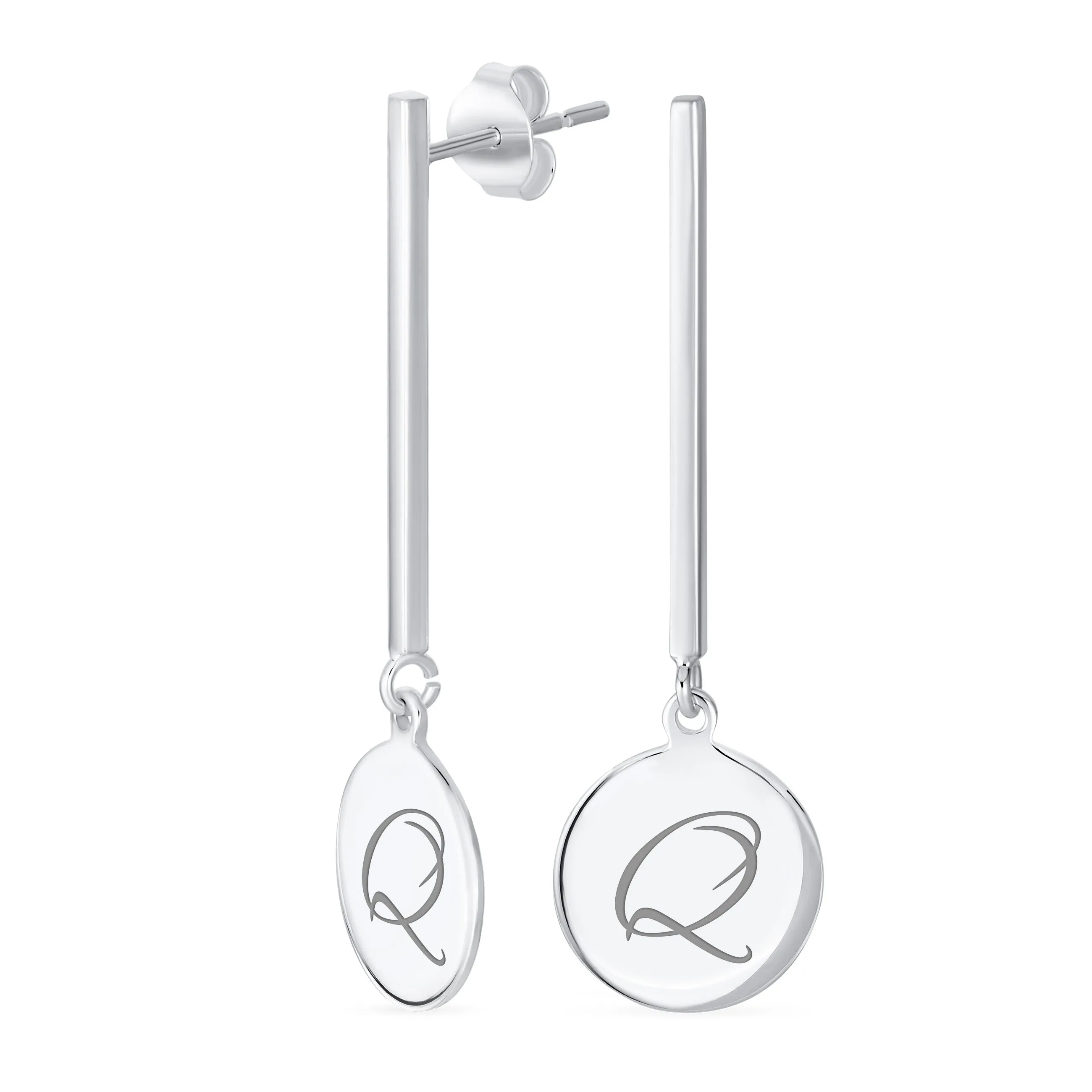 Geometric Script Initials Dangle Gemstone Earrings in Sterling Silver