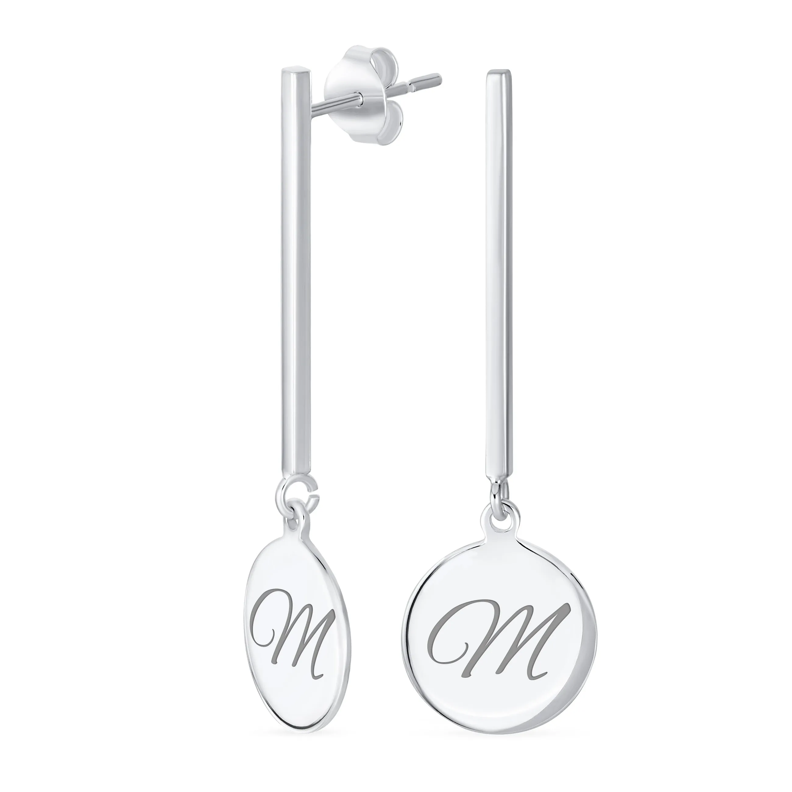 Geometric Script Initials Dangle Gemstone Earrings in Sterling Silver