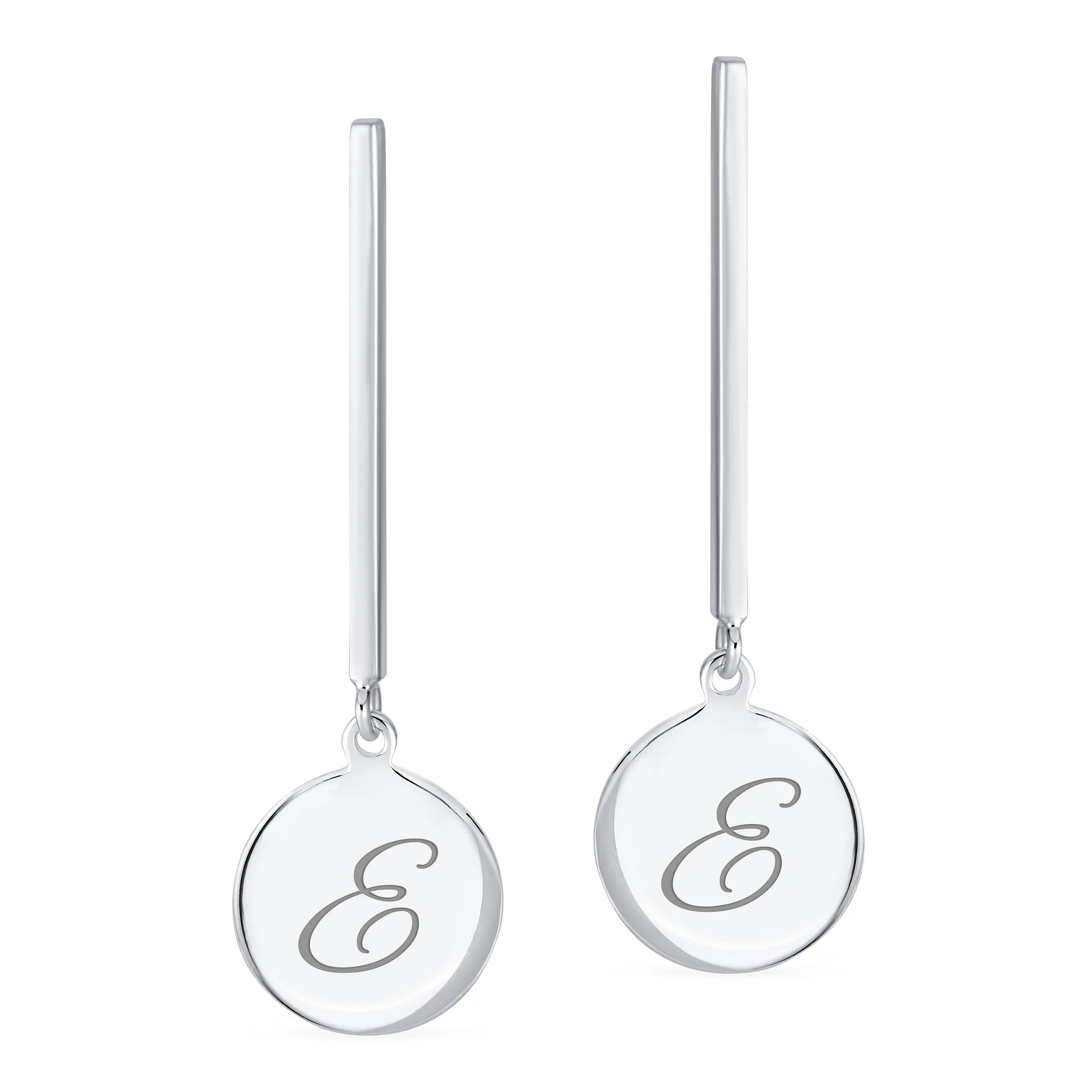 Geometric Script Initials Dangle Gemstone Earrings in Sterling Silver