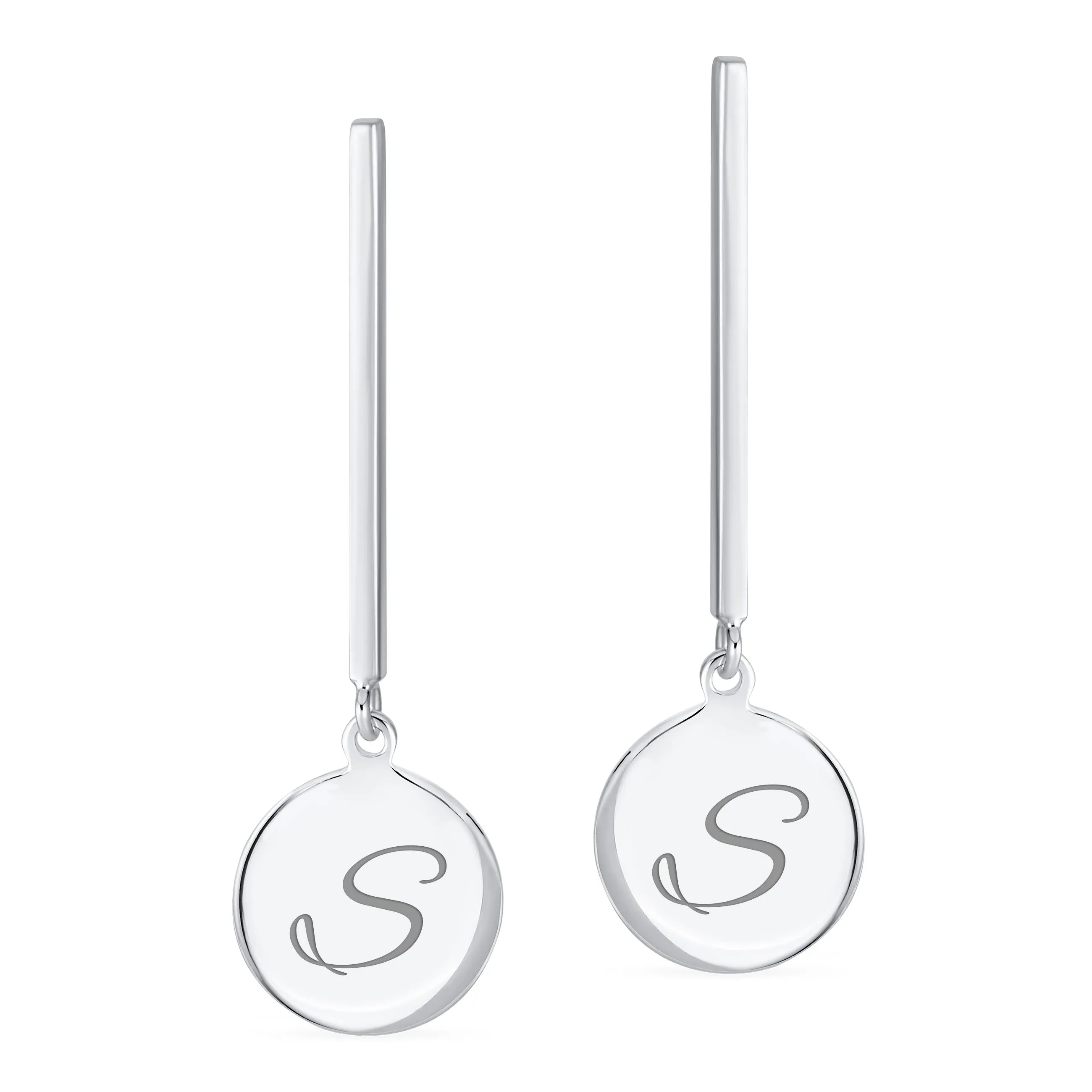 Geometric Script Initials Dangle Gemstone Earrings in Sterling Silver