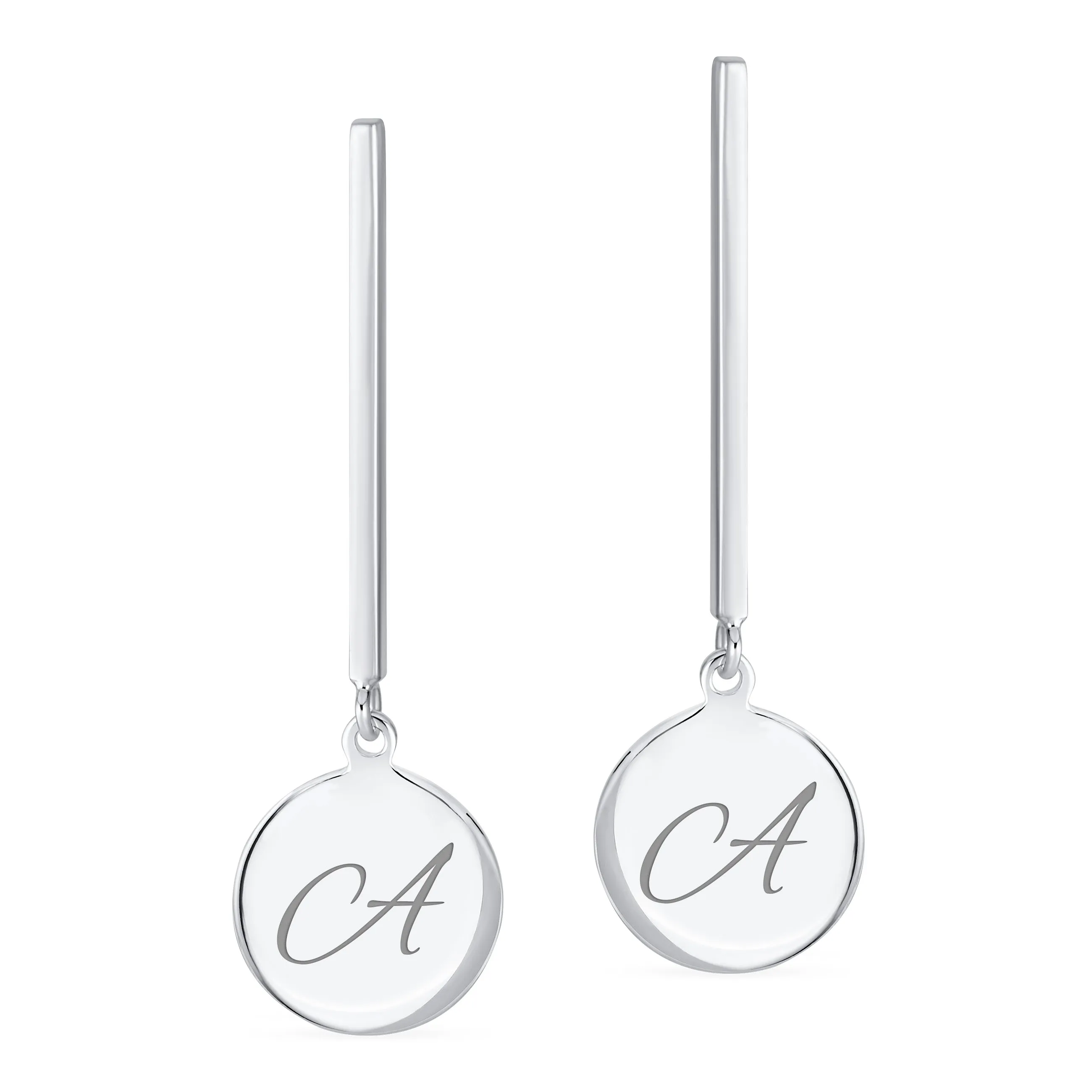 Geometric Script Initials Dangle Gemstone Earrings in Sterling Silver