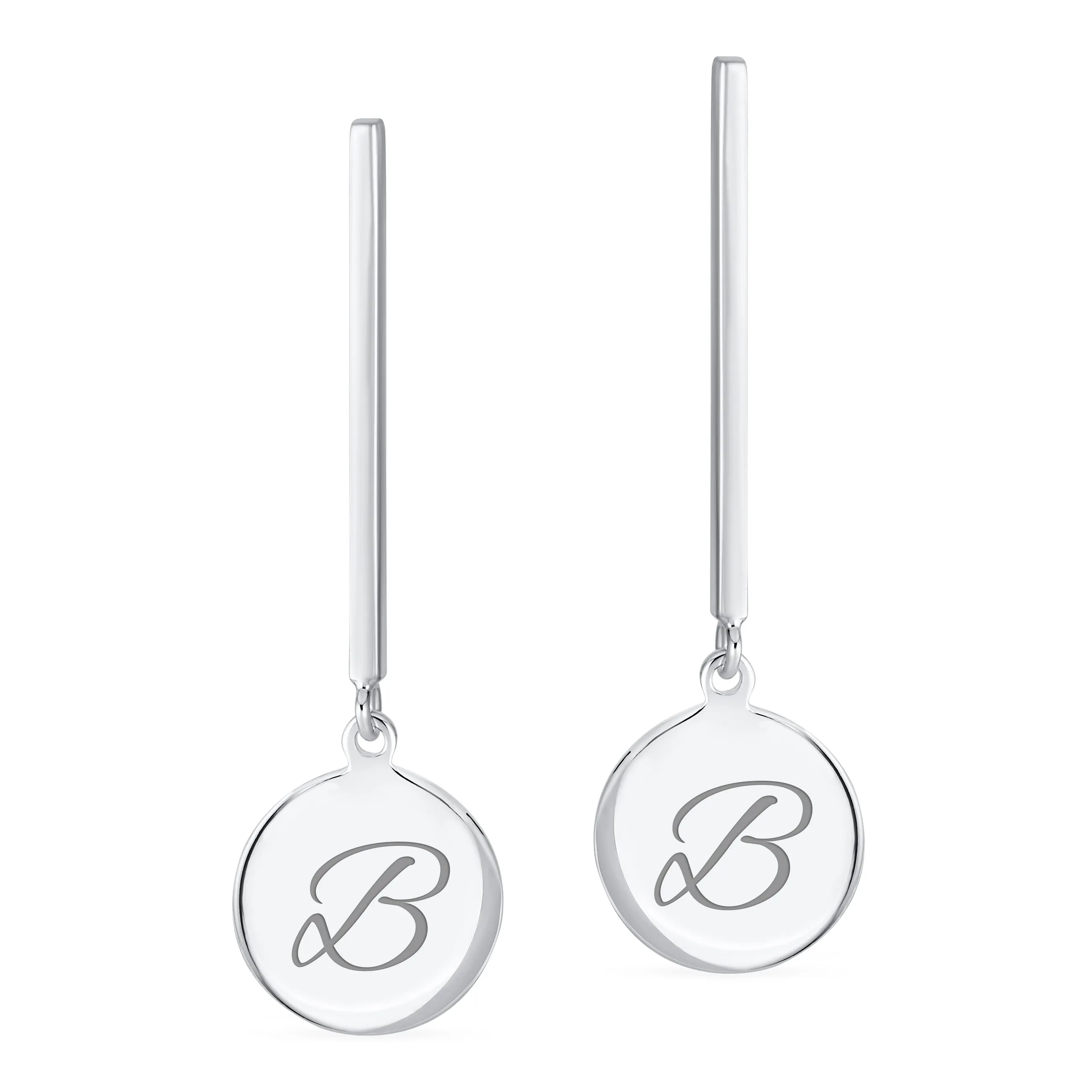 Geometric Script Initials Dangle Gemstone Earrings in Sterling Silver