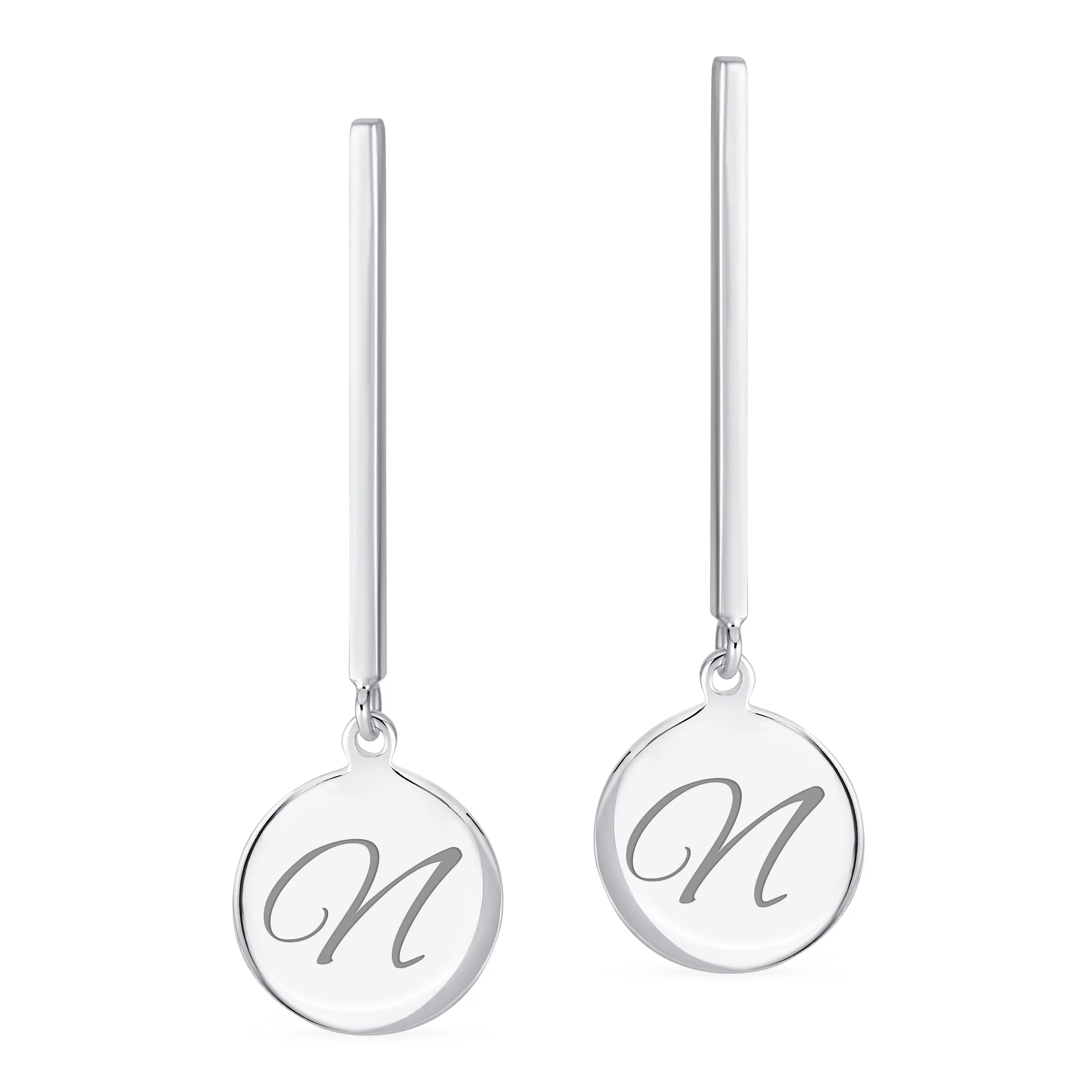 Geometric Script Initials Dangle Gemstone Earrings in Sterling Silver