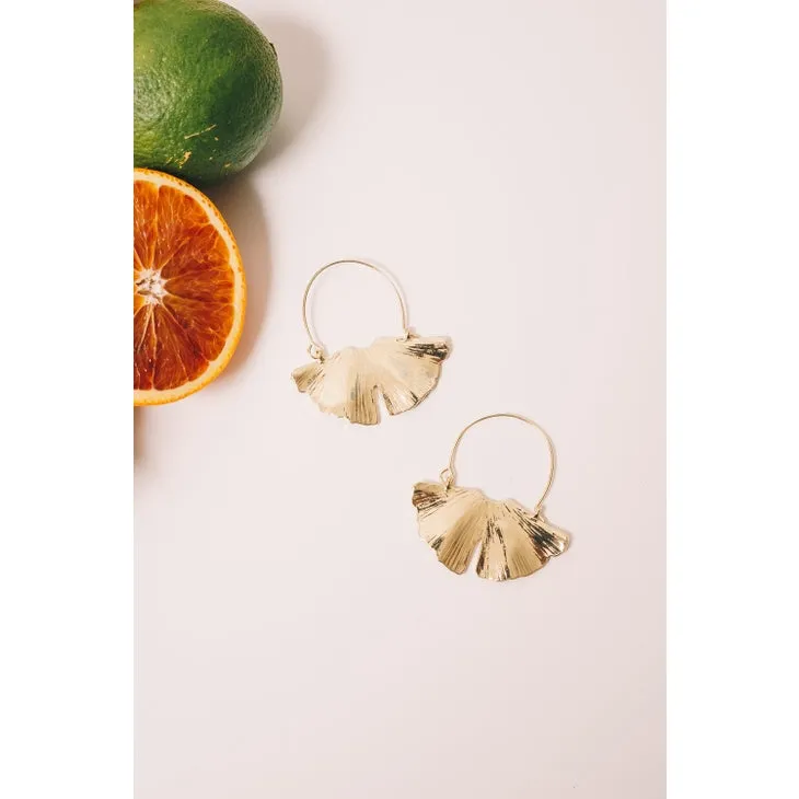 Ginkgo Hoop Earrings - 18k Gold Plating