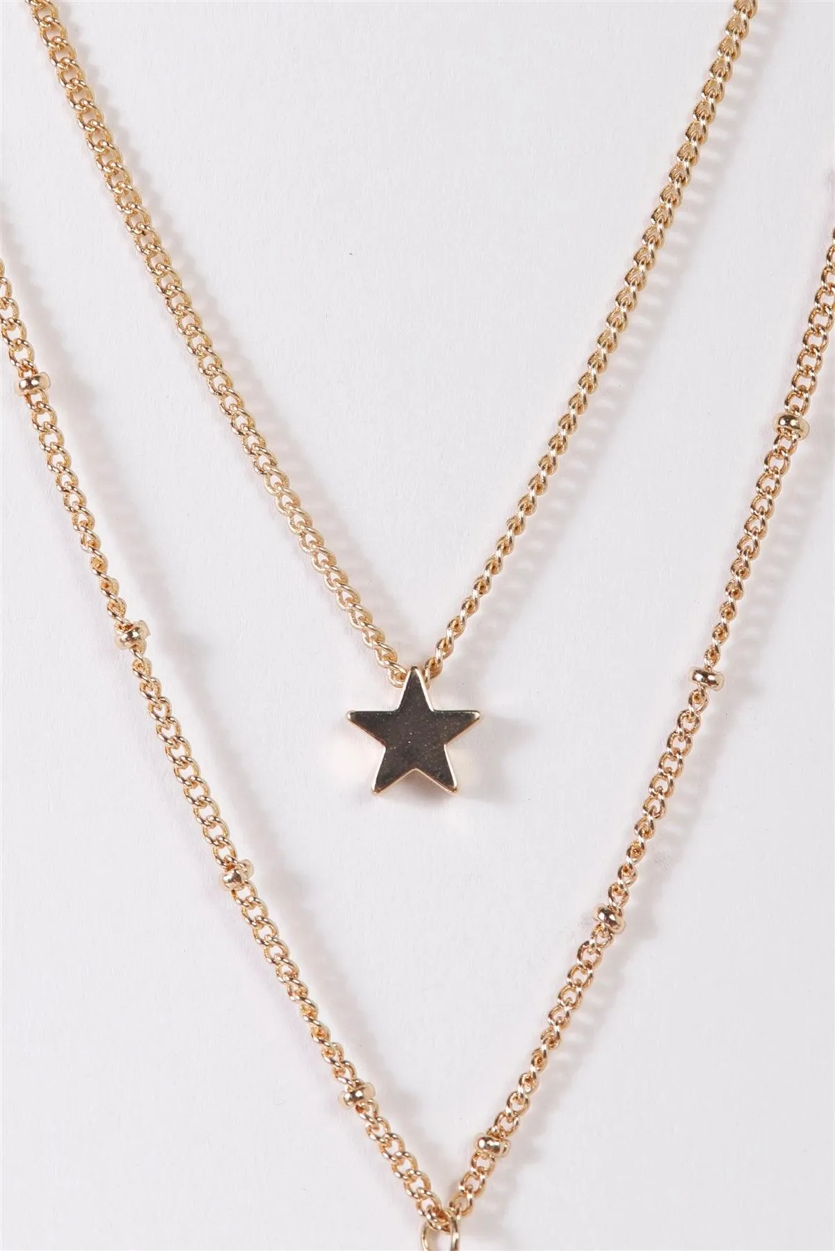 Gold Double Chain Moon & Star Pendants Necklace