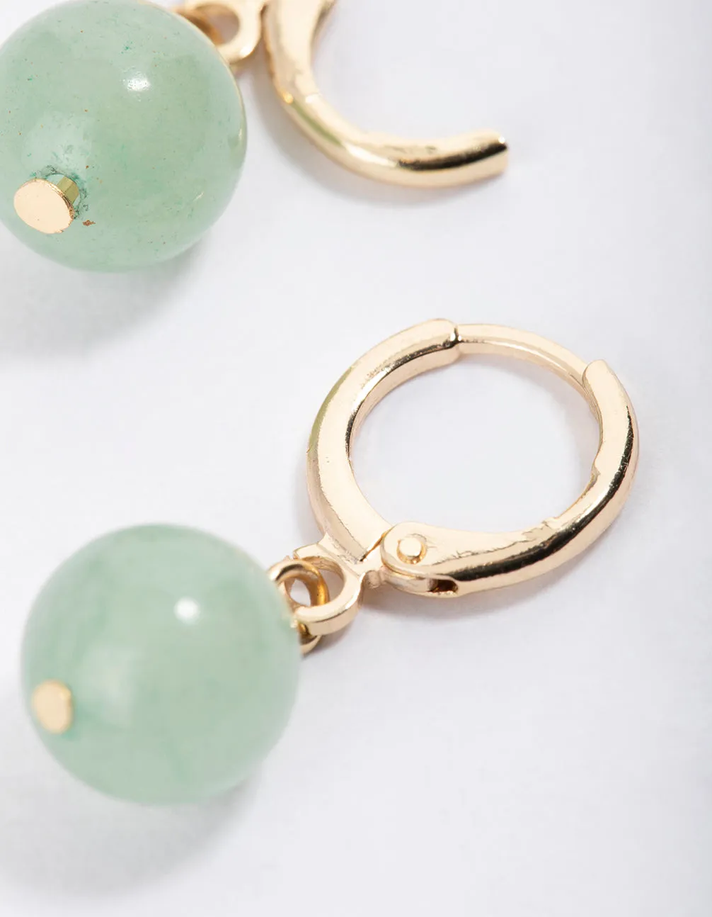 Gold Green Aventurine Mini Ball Earrings