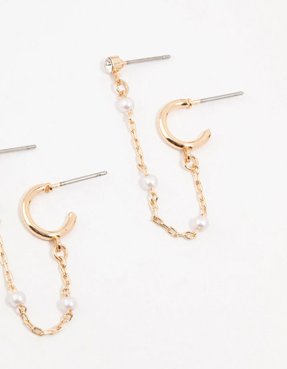 Gold Pearl Chain & Bow Earrings 3-Pack