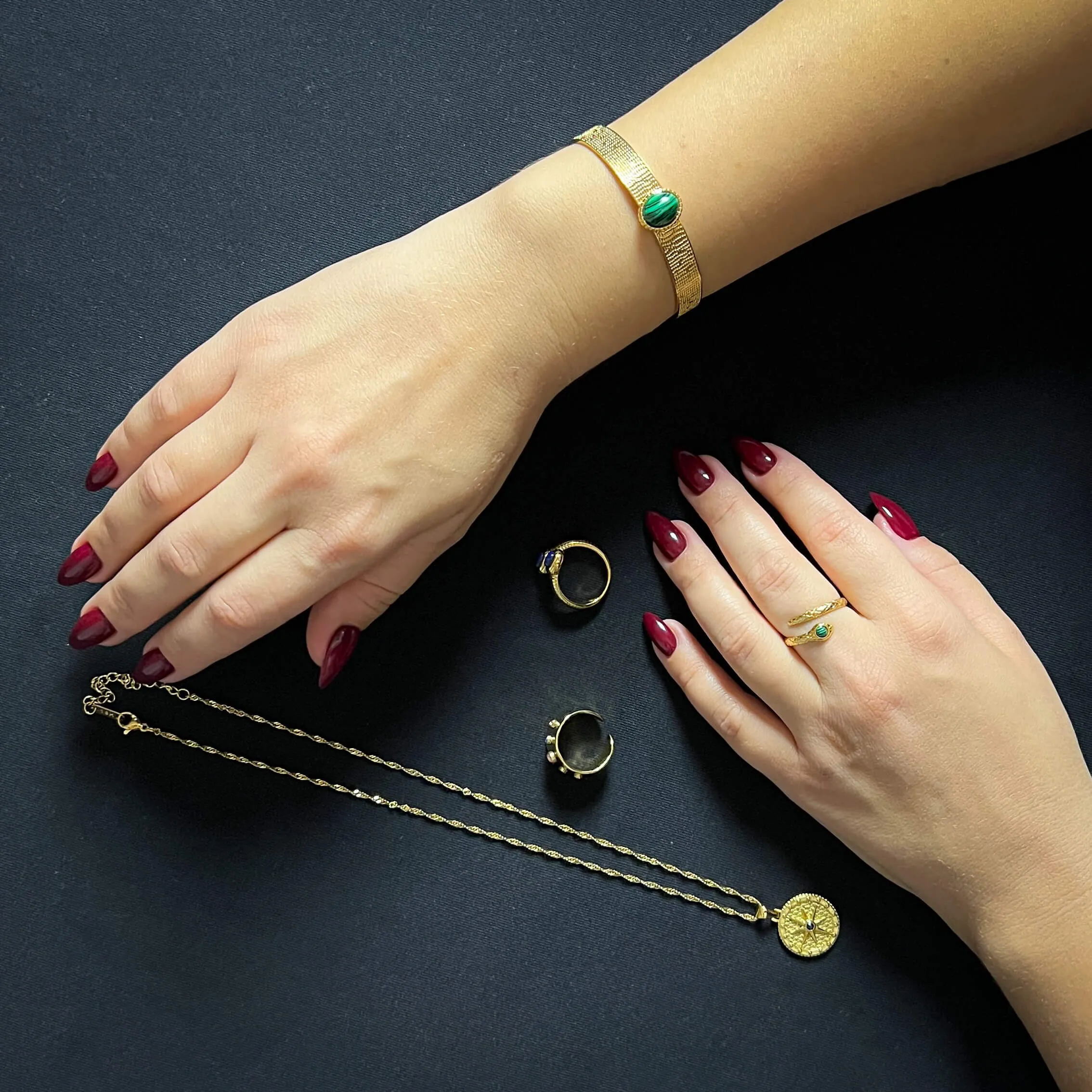 Gold Plated Malachite Bangle