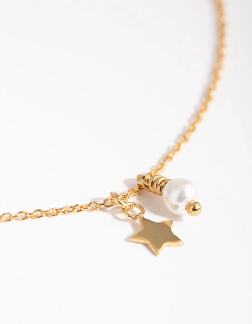 Gold Plated Sterling Silver Pearl & Star Charm Necklace