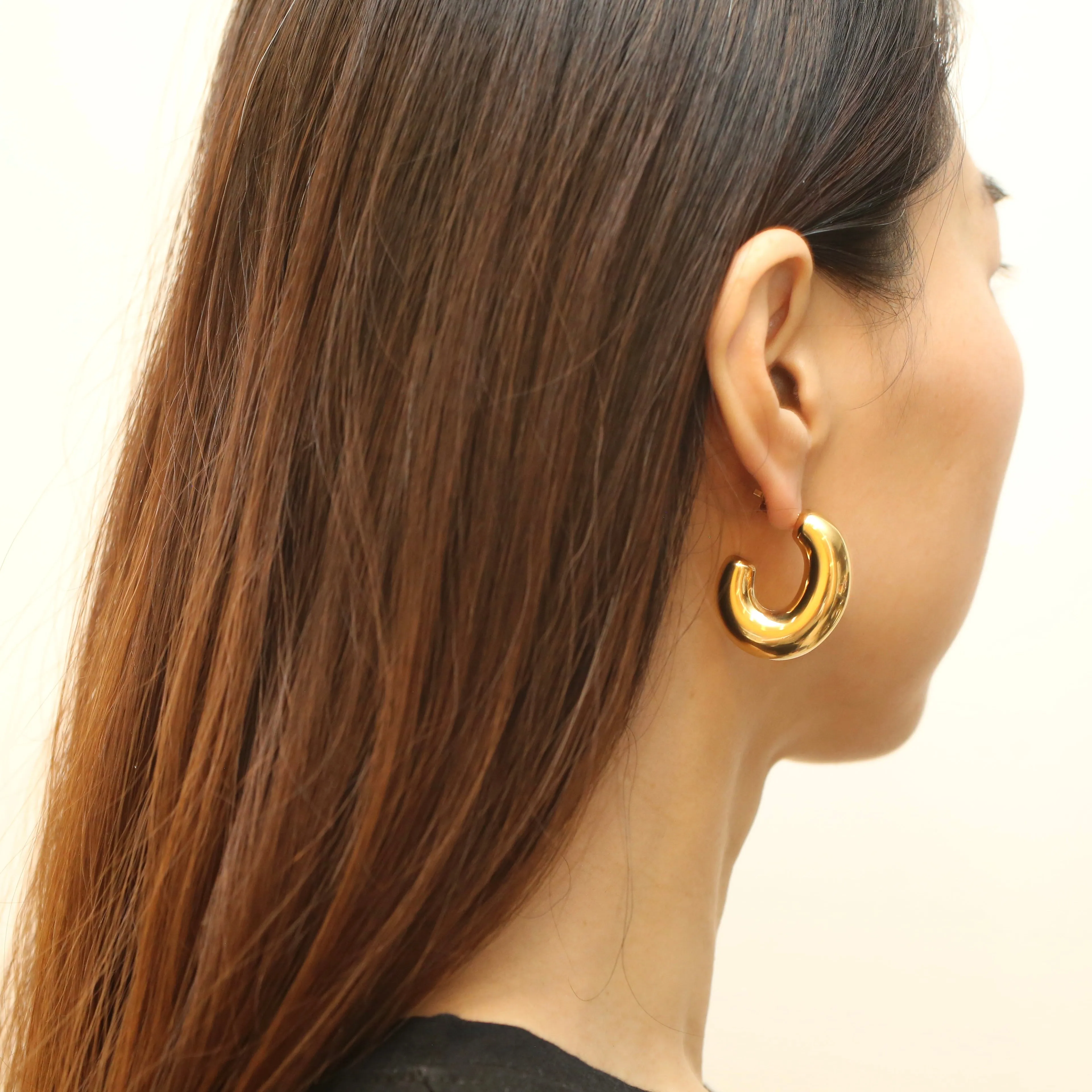 Gold Puff Hollow Hoop Earrings