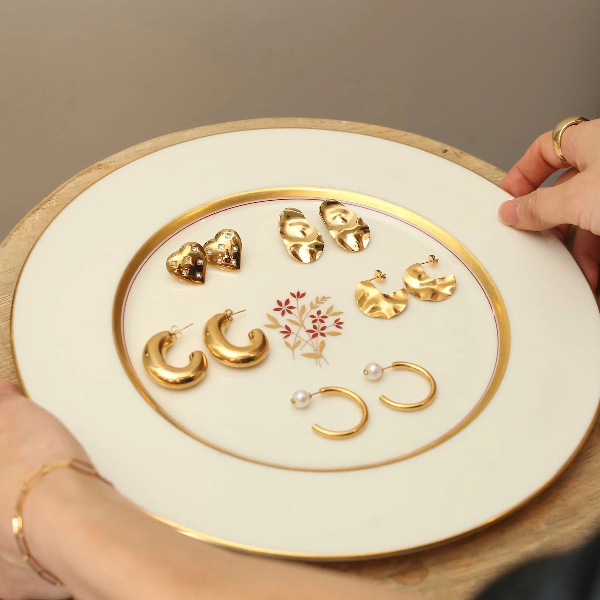 Gold Puff Hollow Hoop Earrings