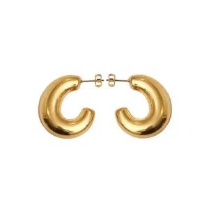 Gold Puff Hollow Hoop Earrings