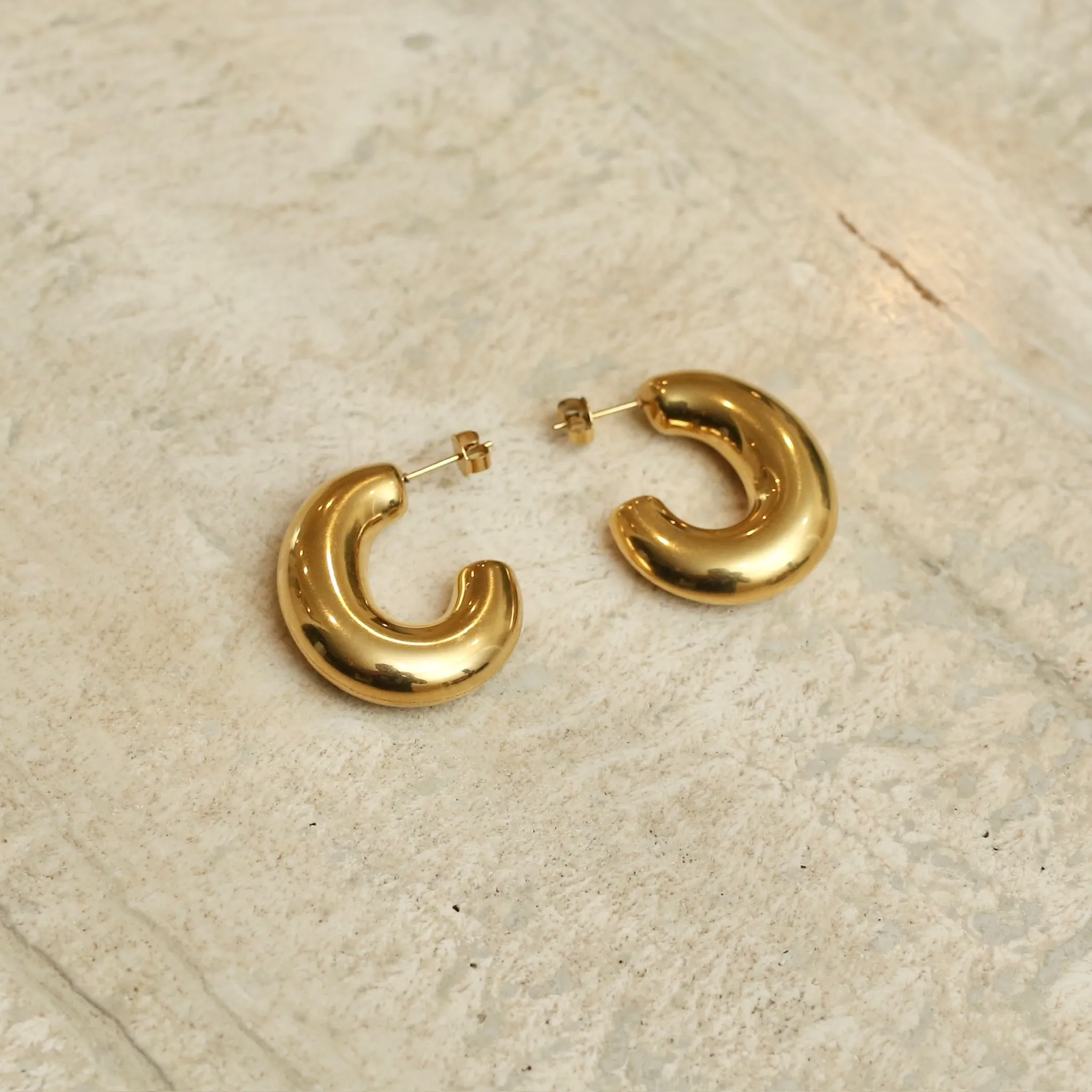 Gold Puff Hollow Hoop Earrings