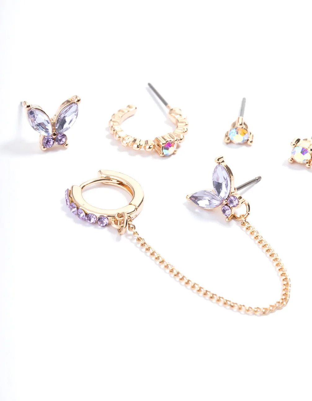 Gold Purple Butterfly Earring Pack