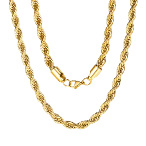 Gold Rope Chain Necklace for Men Stainless Steel, 3MM/6MM