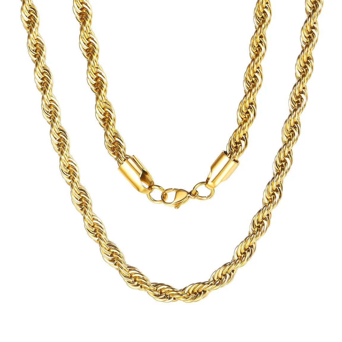 Gold Rope Chain Necklace for Men Stainless Steel, 3MM/6MM