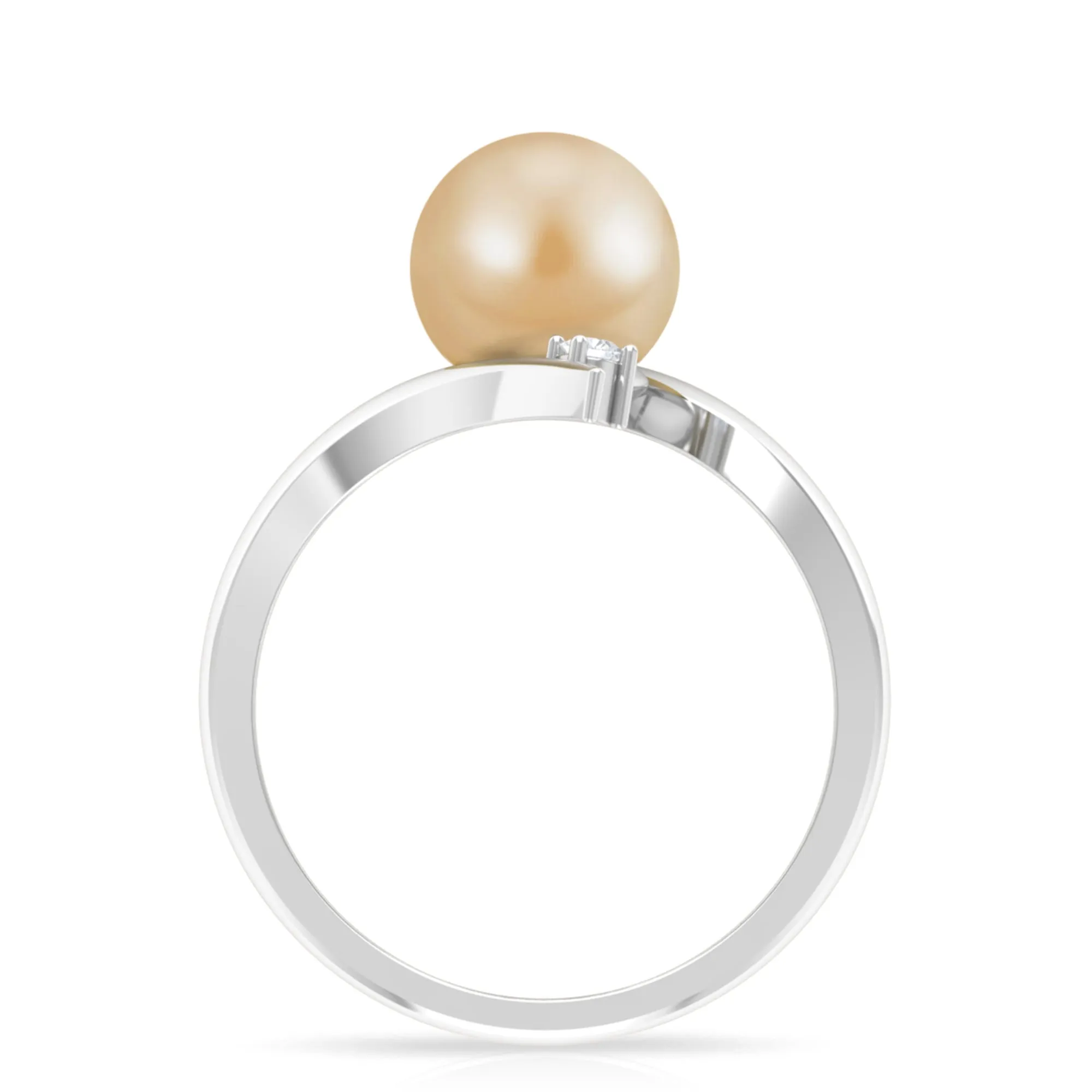 Golden South Sea Pearl Bypass Engagement Ring with Diamond